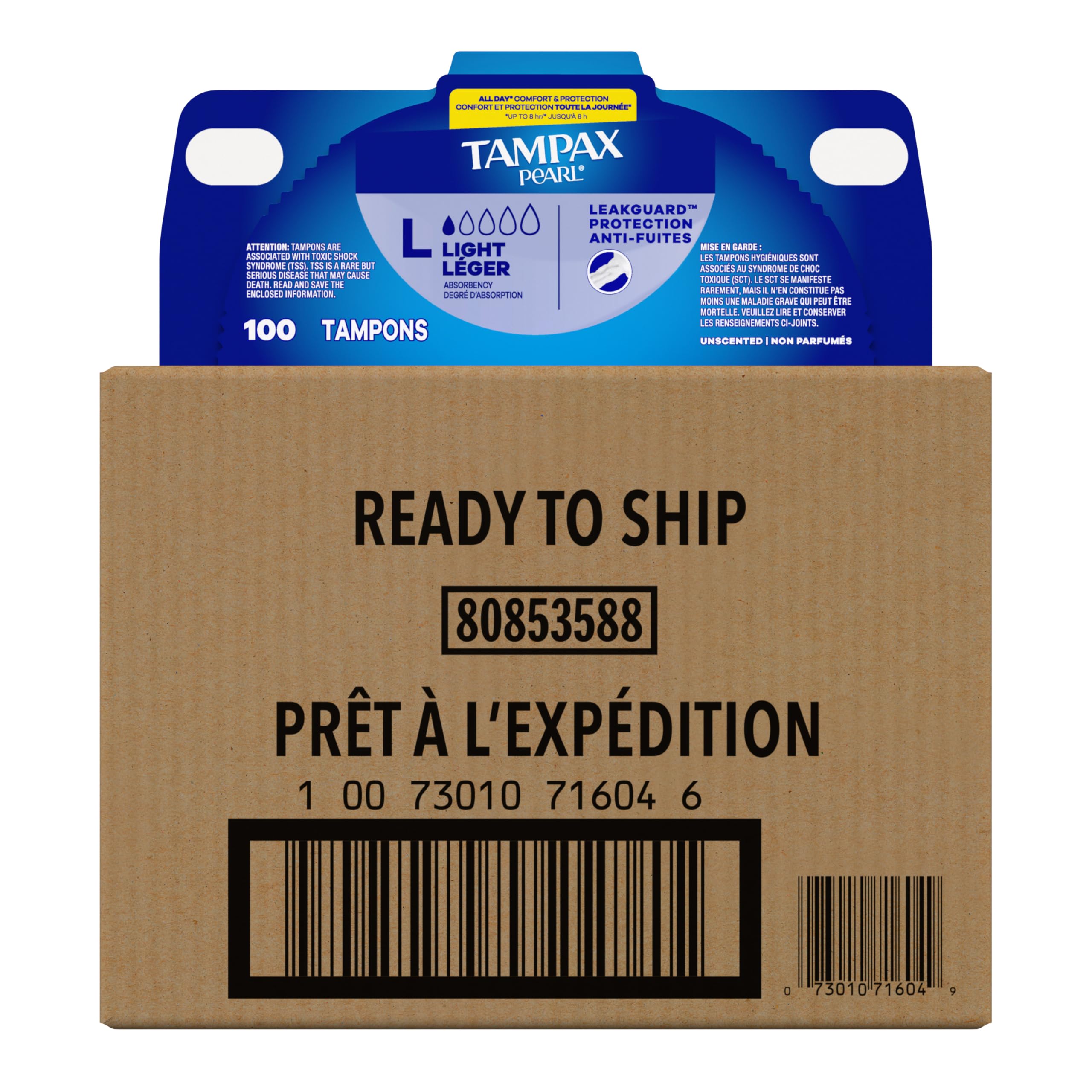 Tampax Pearl Tampons - Absorbencia ligera, 100 unidades, aplicador de plástico sin BPA y trenzado LeakGuard, sin perfume, 50 unidades, paquete de 2 (100 unidades en total)