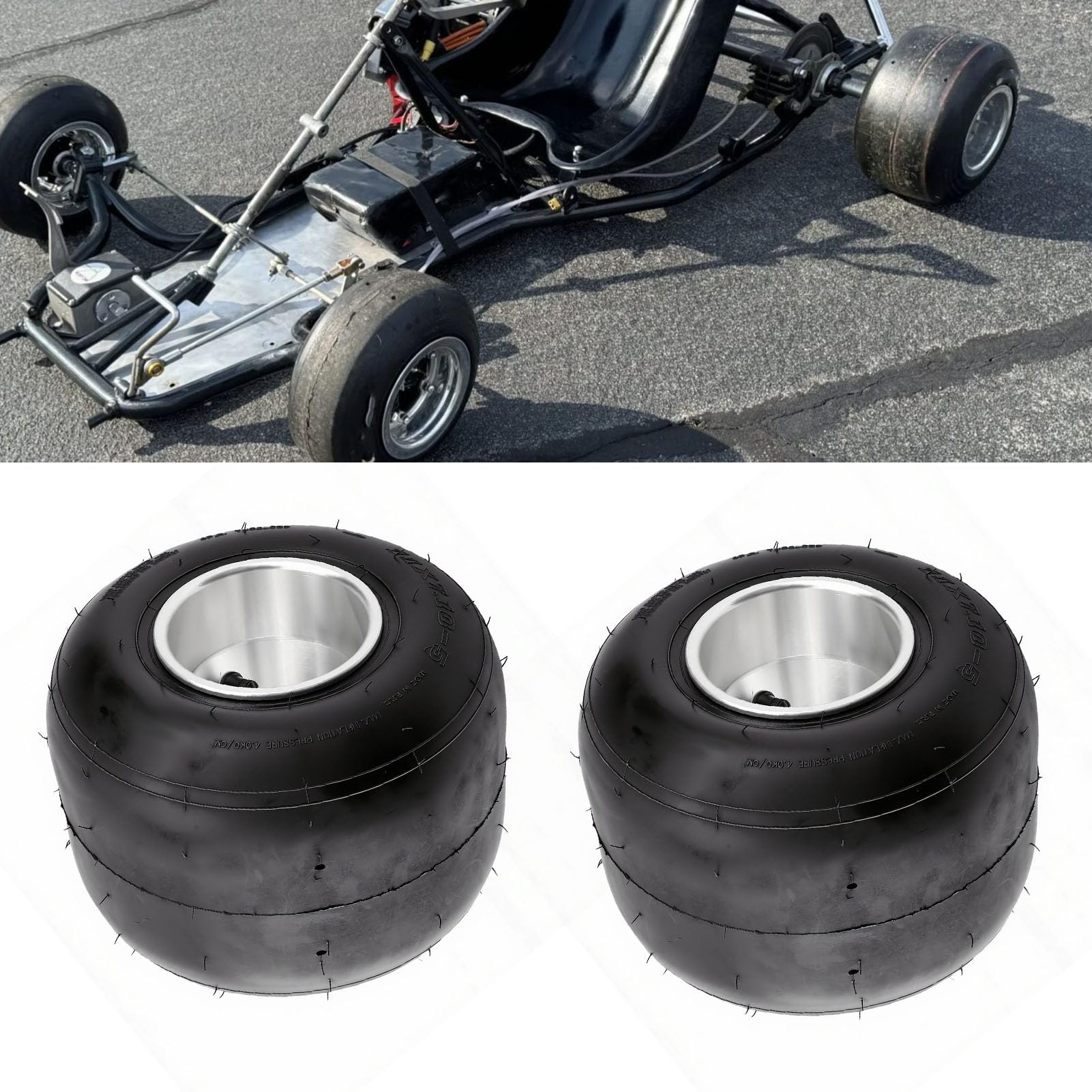 SIXRUN Opona 11x7.10-5 Tubeless Slick 4PR na Aluminiowej Obręczy, Mocowana na 3 śruby, do Gokartów, Wózków, Quadów, Mini Rowerów, Driftu