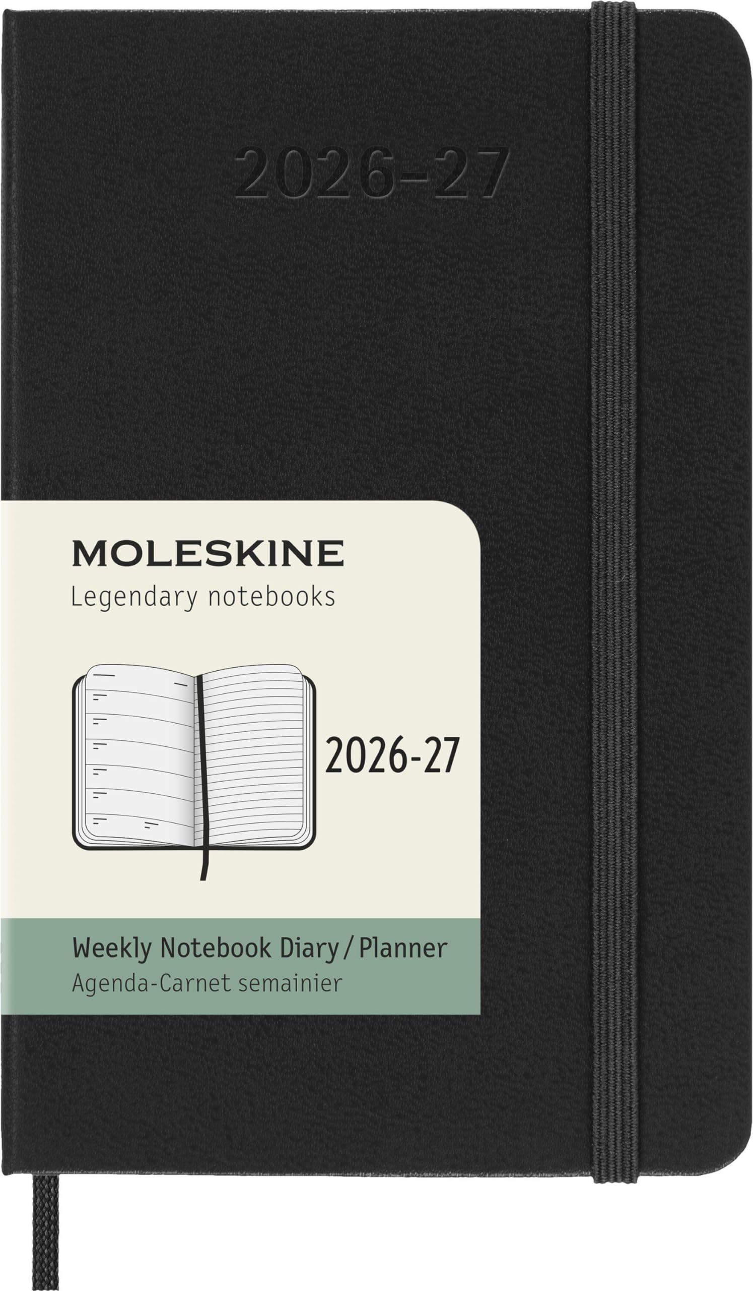 Moleskine 18 Monate Wochen Notizkalender 2026/2027, P/A6, 1 Wo = 1 Seite, Rechts linierte Seite, Fester Einband, Schwarz