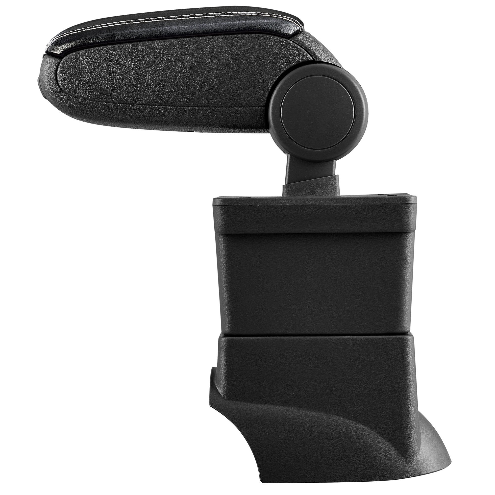 pro.tec Reposabrazos Central Acolchado Apoyabrazos con Compartimento Máxima Calidad Tapizado - Polipiel - Negro con Costuras de Color Blanco