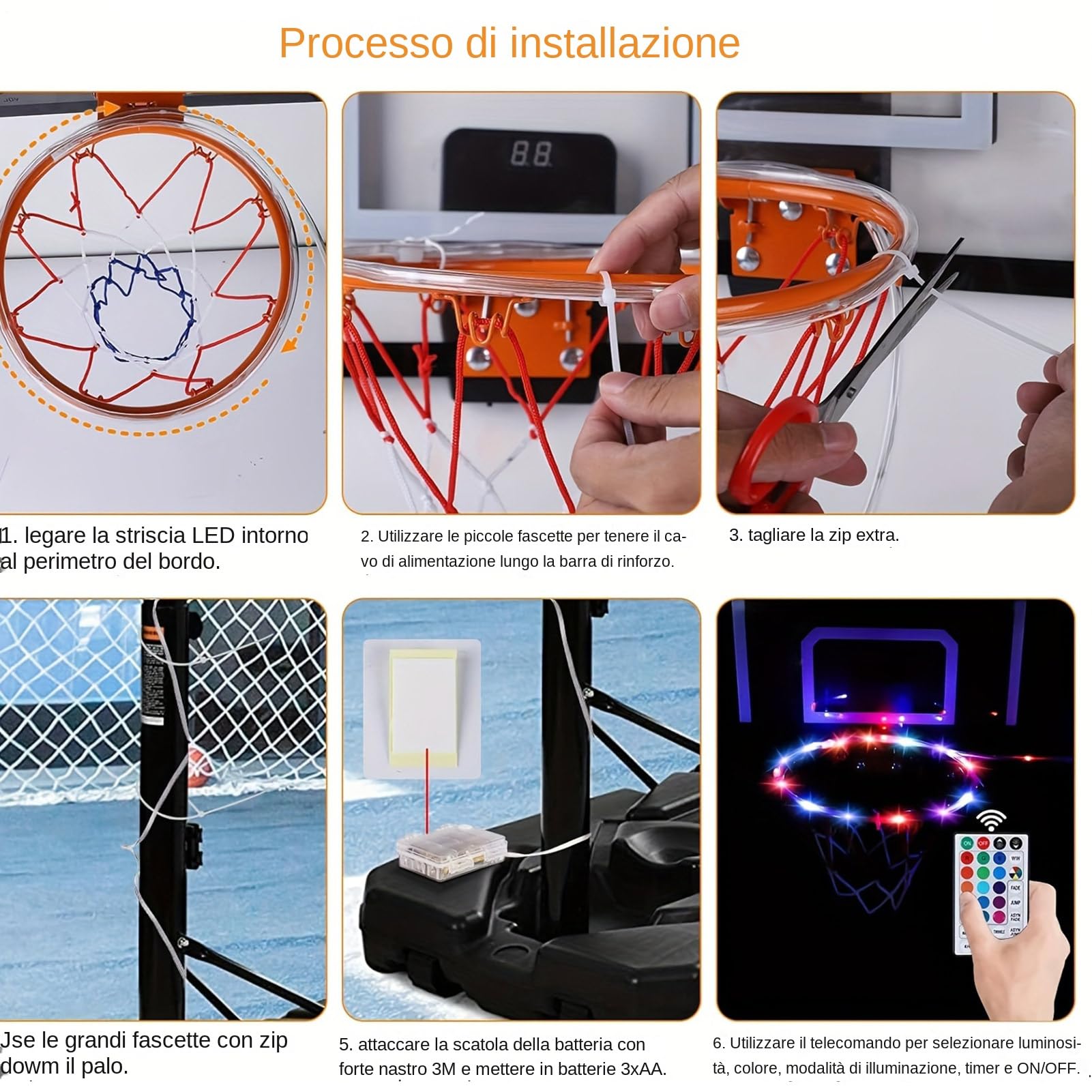 Luz LED para canasta de baloncesto, aro de baloncesto iluminado | 16 luces LED para borde con mando a distancia con cambio de color | Resistente al agua, mando a distancia, ultra brillante, 4 modos