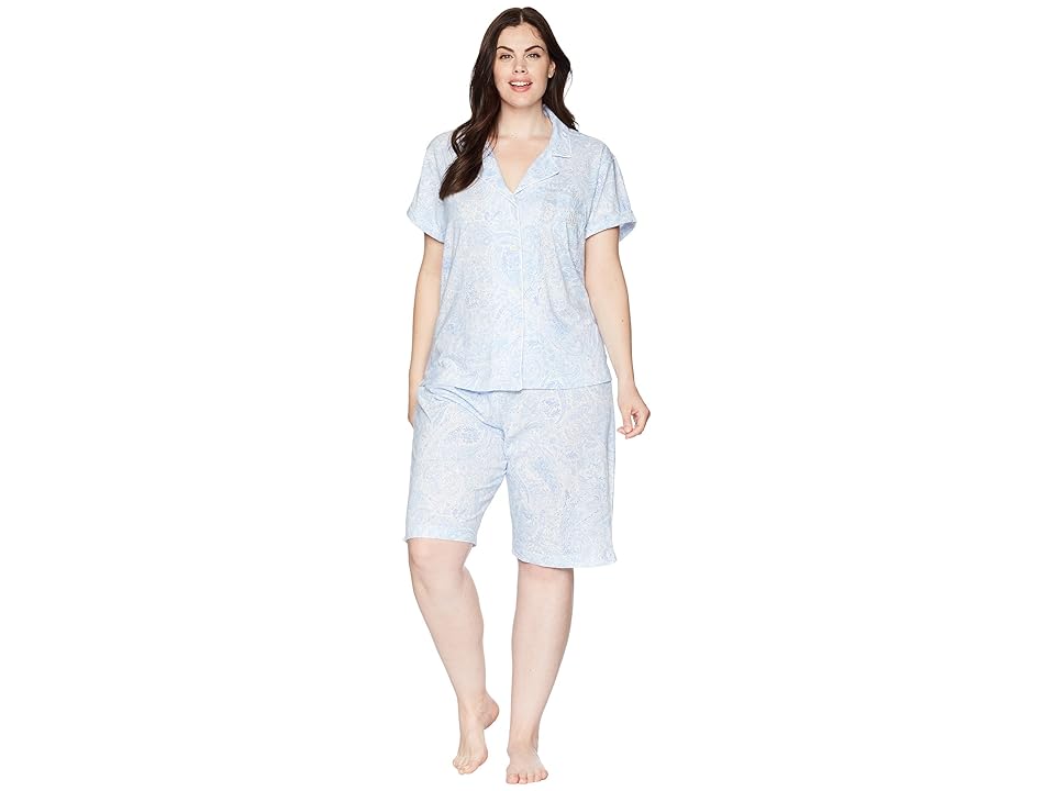 

LAUREN Ralph Lauren Plus Size Notch Collar Bermuda Set (Blue Paisley Print) Women's Pajama Sets