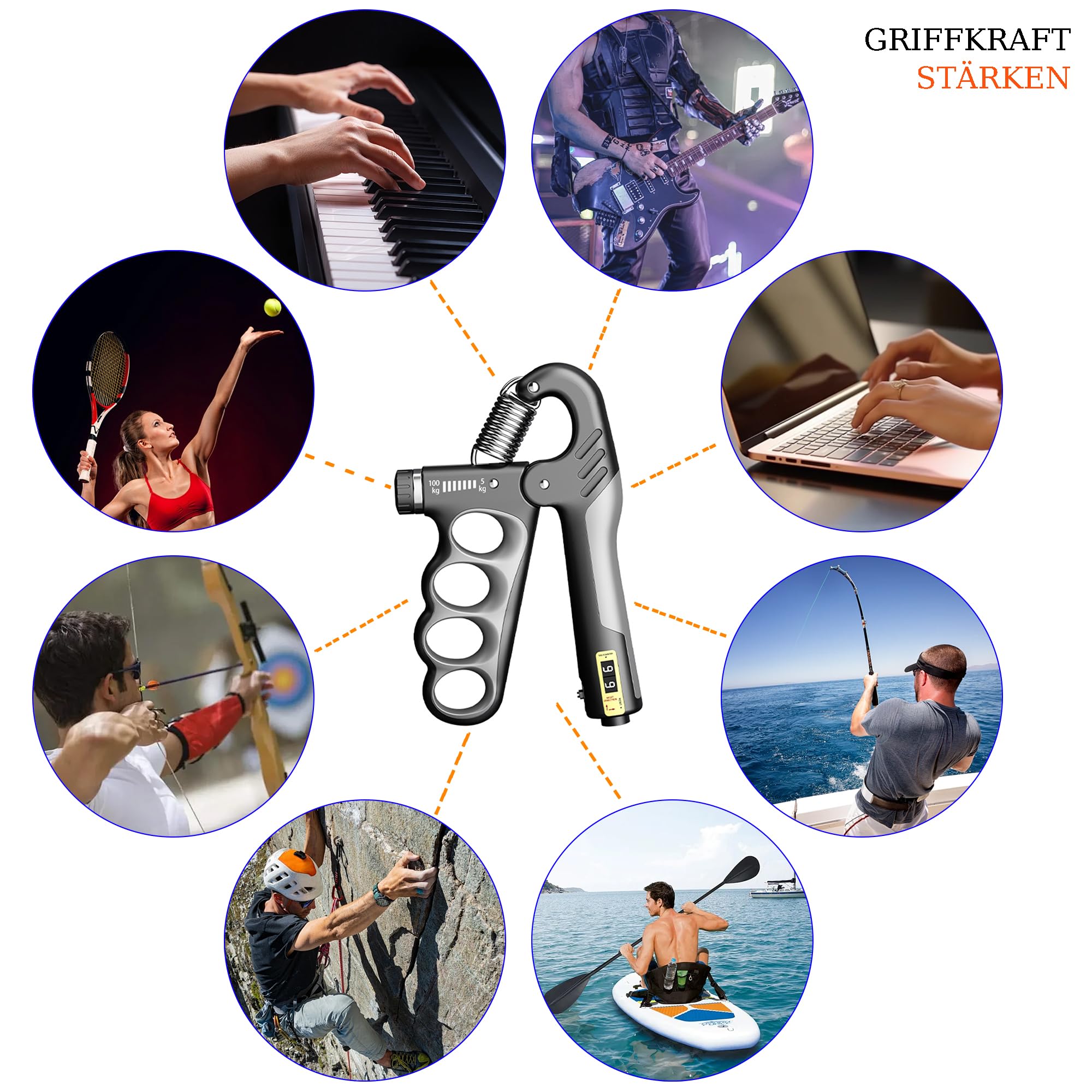 Griffkraft Trainer, Handtrainer, Unterarmtrainer mit Automatischer Zähler | Einstellbarer Widerstand von 5-100 kg, Geeignet für Griffkrafttraining, Handphysiotherapie und Rehabilitation
