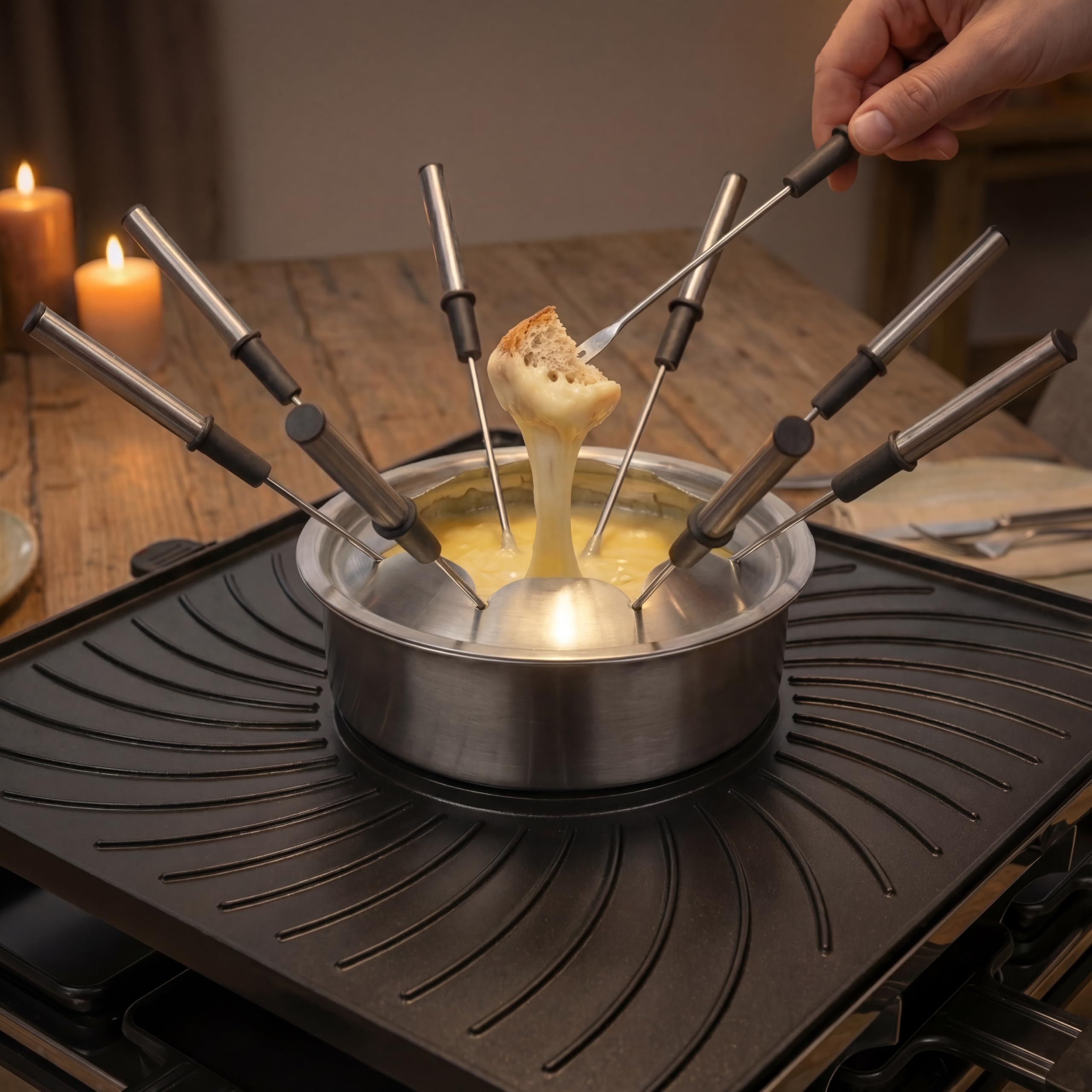 Princess Raclette und Fondue 5-in-1, 8 Personen, Doppelte Thermostate, 1,3 L Fonduetopf, PFAS-frei, Abnehmbare Teile, 31×31 cm Grillplatte, 1800 W, 162670