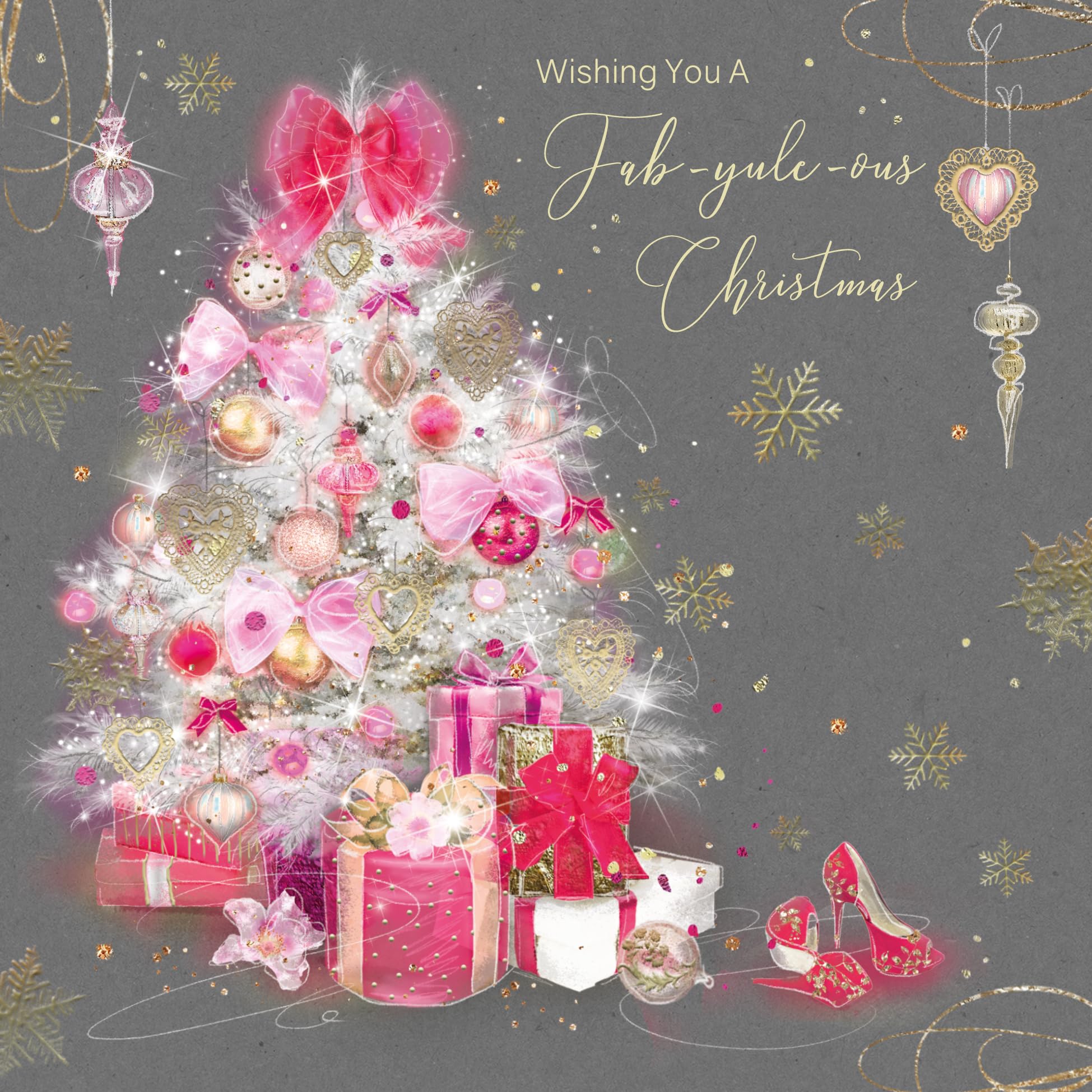 Cherry Orchard Stunning Christmas Tree Happy Christmas Card with Gold Foil and Glitter Details and Gold Envelope from