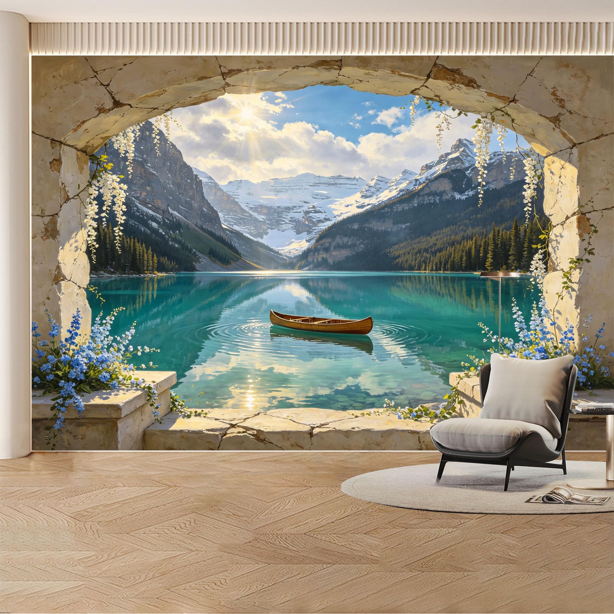 Kayorowalls Bh20260620029 Custom Wall Mural Wallpaper Mountain Lake Landscape Nature 3D Effect Wall Decor Misty Nordic Sunset Removable Selfadhesive Large Photo For Living Room， Bedroom， Office