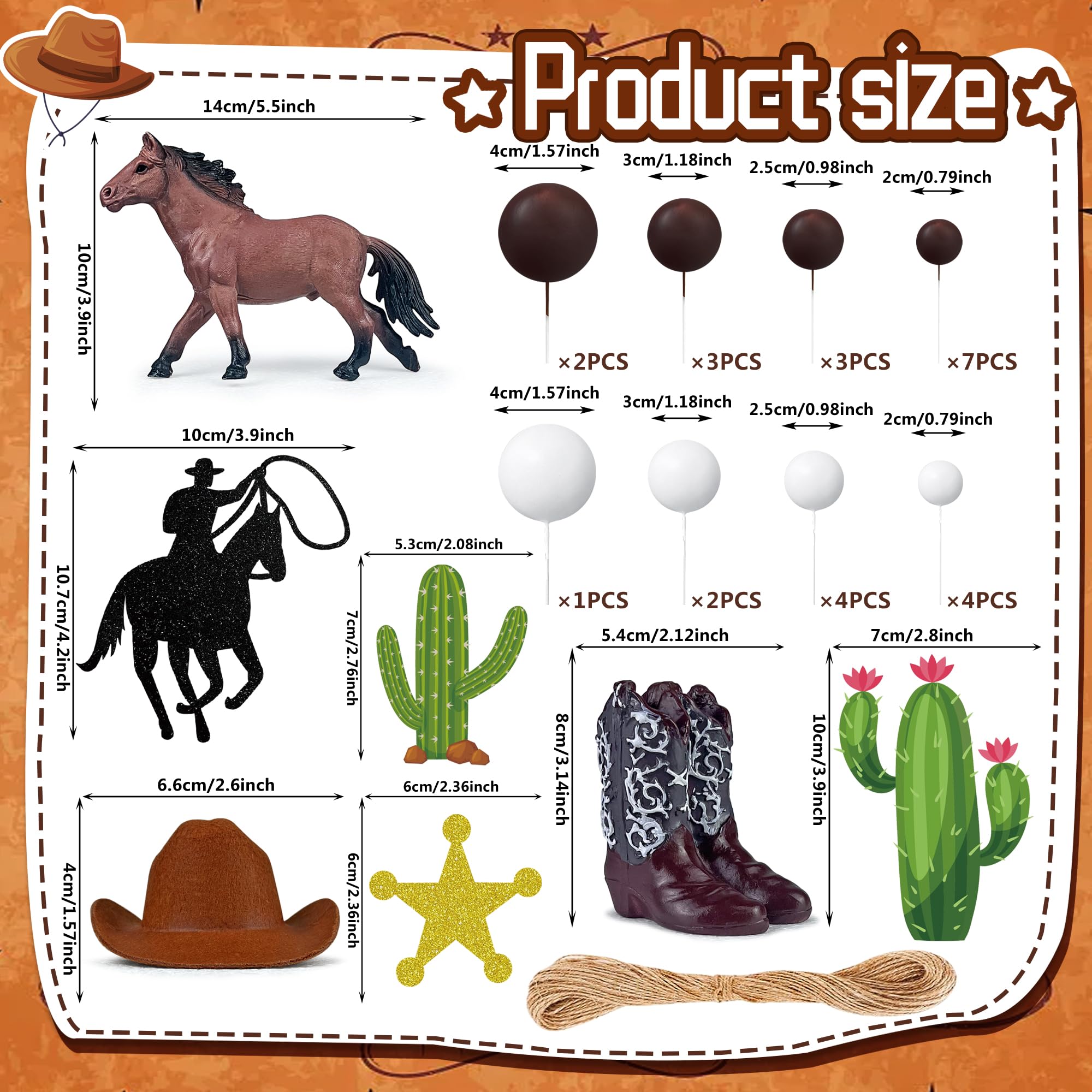 34 PCS Cowboy Cake Toppers Cowboy Hat and Boot Horse Cake decorations Western Cowboy Cowgirl Birthday Baby Shower for Western Theme Party Favors Supplies