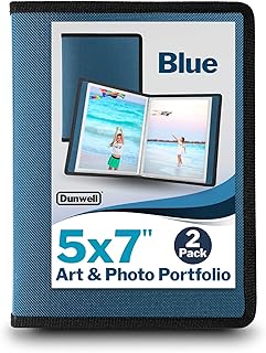 Dunwell Small Photo Album 5x7 (Blue) - 2-Pack 5 x 7 Photo Book Album, Each Shows 48 Pictures, Mini Photo Portfolio Folder for Artwork, Baby Photo Albums with 5x7 Photo Sleeves