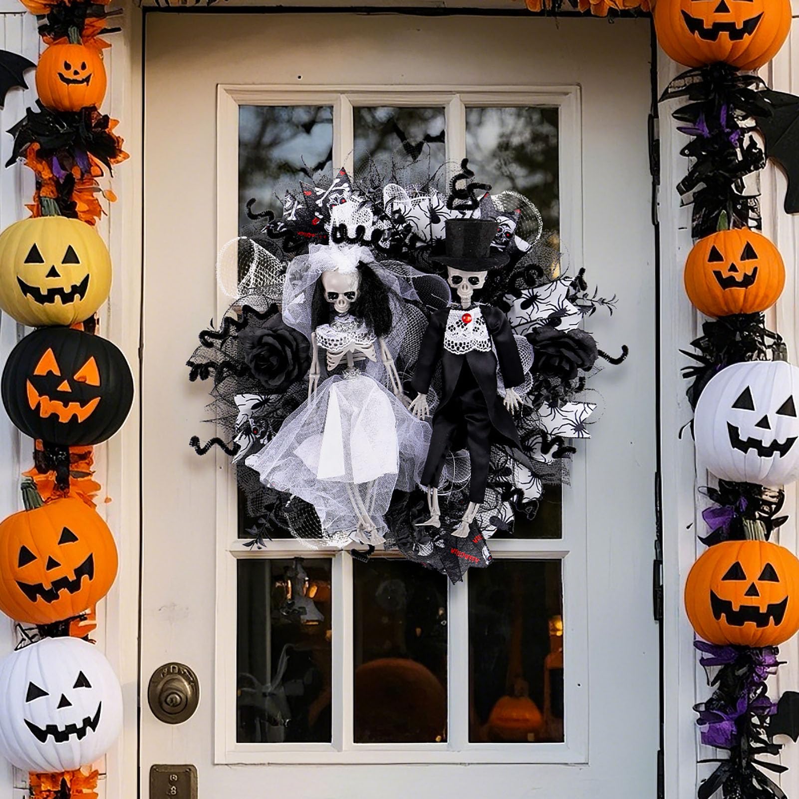 Wieniec Halloween z Figurkami Szkieletowej Panny Młodej