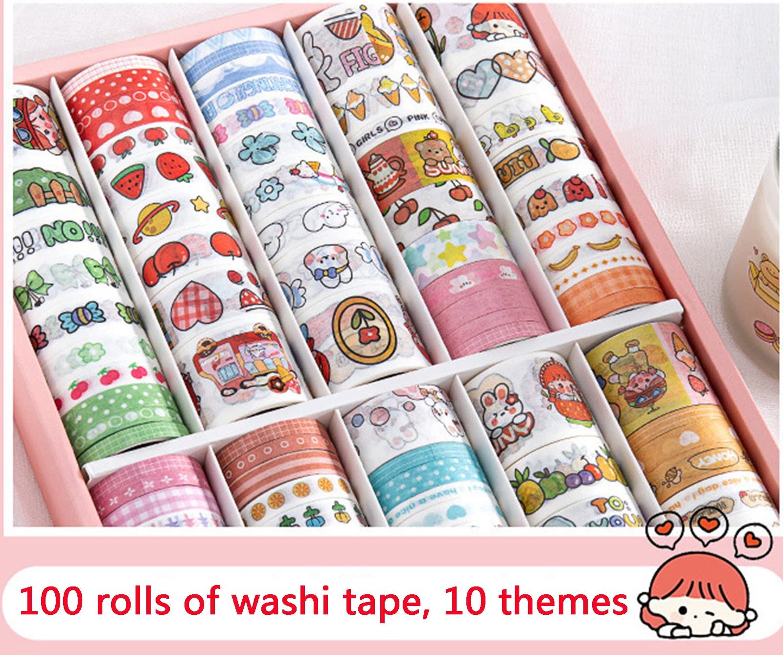 Washi Tape, 100 Rollos De Cinta Adhesiva Decorativa Washi Tape, para DIY Manualidades, Revistas, Planificadores, Tarjetas, Scrapbook,Calendario, Diario De La Biblia Y Envoltura De Regalos,B