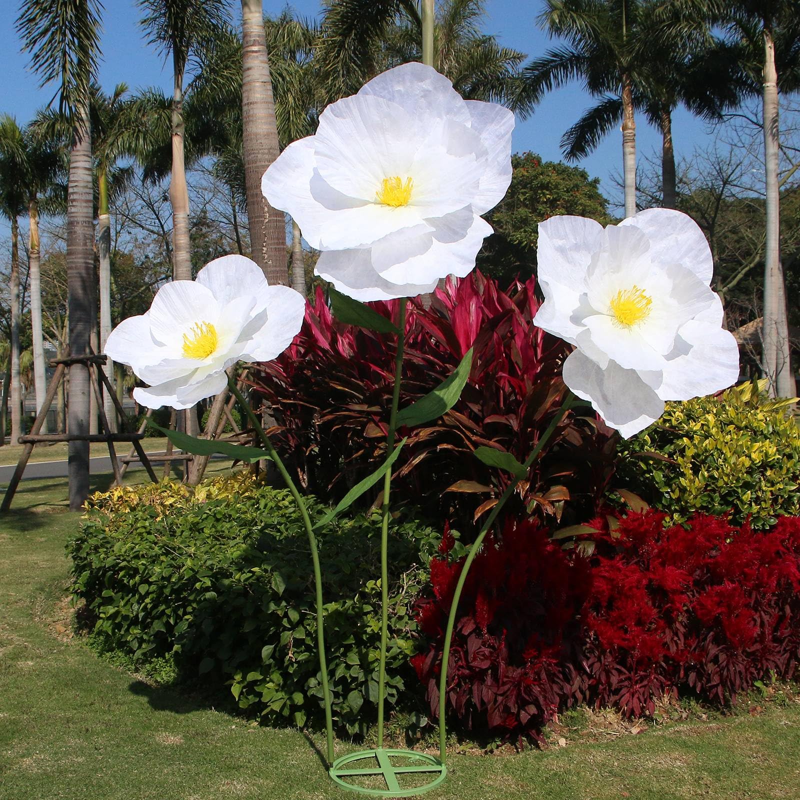 Photo 1 of [ JUST THE BASE] 5.9 Ft Large Paper Artificial Flowers,Giant Flowers for Decoration,Standing Huge Handcrafted Poppy Flowers for Garden,Hotel,Office,Photography Props,Wedding,Art Gallery,Shop Window Display(B-White)