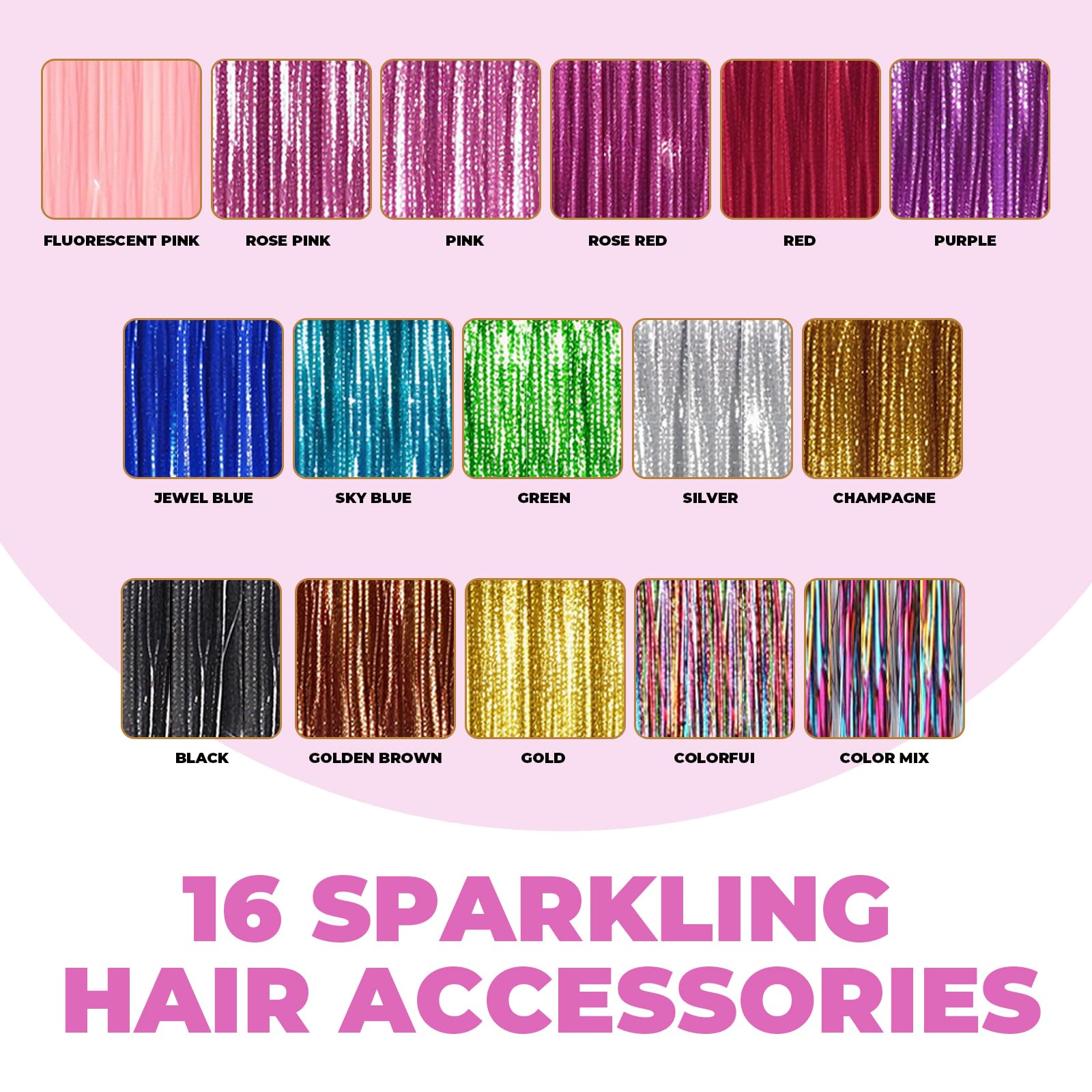 16 kolorów błyszczące przedłużanie włosów, 120 cm plecione włosy z narzędziami, akcesoria do włosów na imprezę i do Cosplay