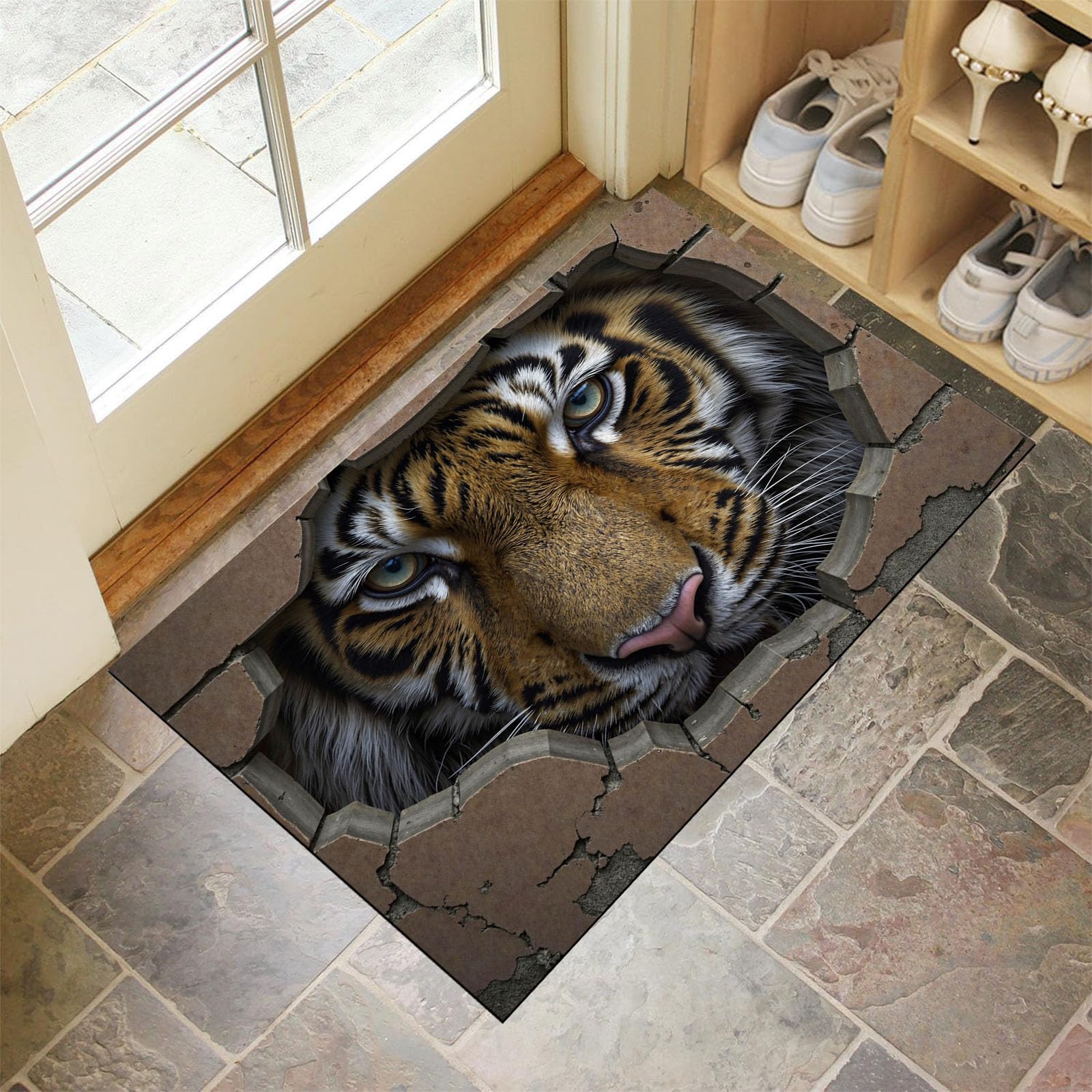 Felpudo 50x80 cm de tigre enojado marrón para entrada de casa exterior