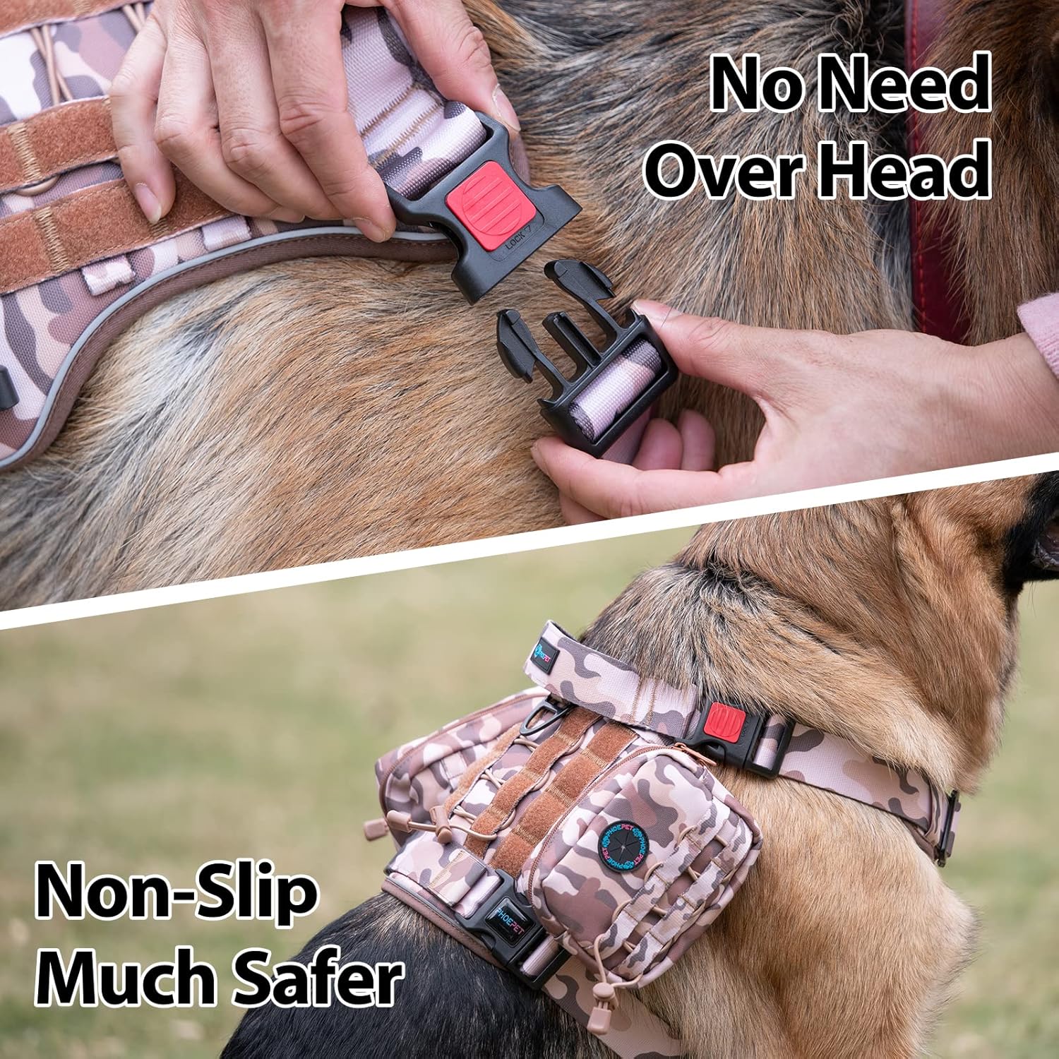 PHOEPET No Pull Tactical Dog Harness,Service Dog Vest with Molle & Loop Panels,Easy Control with Handle for Large Dogs(Woodland Brown,XL)