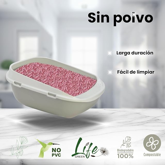 Foto 5 de 6 de LifeGreen Arena Natural para Gatos, 2 kg, melocotón, con Fibra de Guisante y almidón de maíz, Vegetal