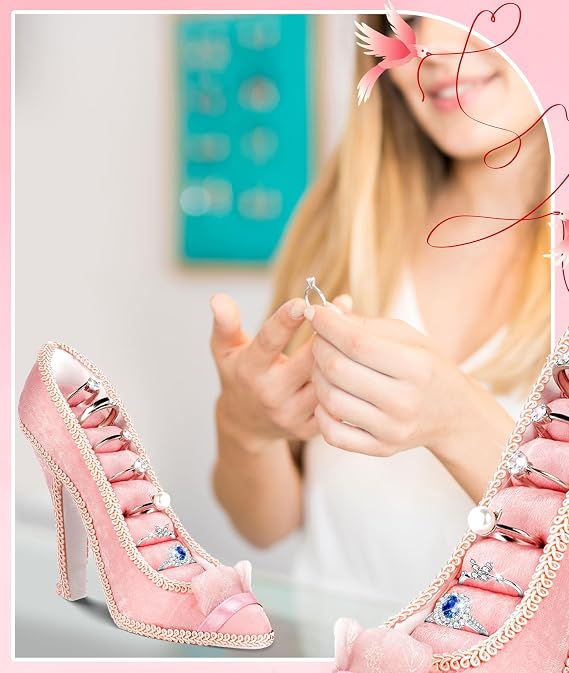 Jewelry Display Stand, Earring Necklace Ring Holder, Model Dress High heeled Shoes Earring Necklace Ring Jewelry Holder Stand Display (Pink)