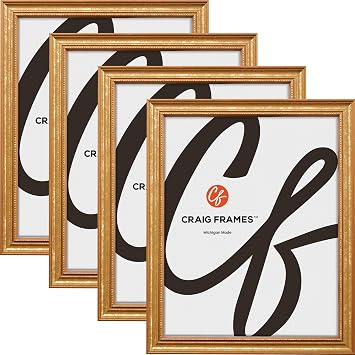 Craig Frames 4x6 Set of 4 Gold Picture Frames, Victorian Wood Wall Decor | Ready to hang with a protective glass front, made in the USA for a gallery display
