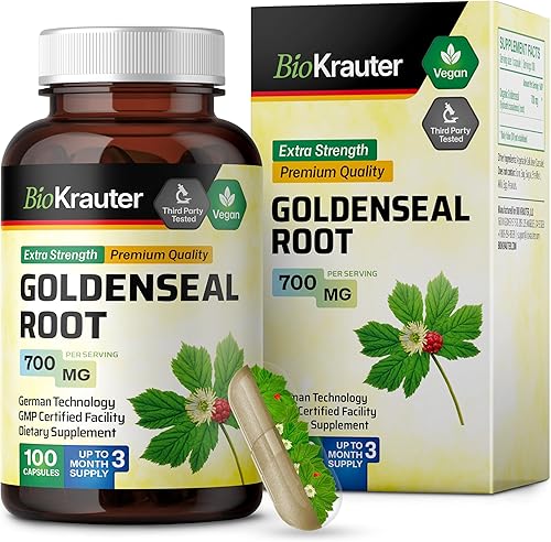 BIO KRAUTER Goldenseal Root Capsule 700 mg - 100 cápsulas de polvo Golden Seal - Soporte respiratorio y digestivo - Vegano, sin rellenos