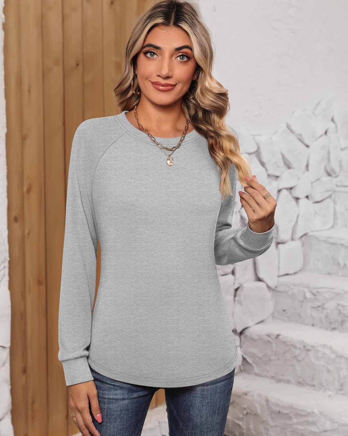 Ficerd 3 Pack Womens Long Sleeve Sweatshirt, Crewneck Loose Fit Casual Tunic Tops, Fall Winter Solid Basic Pullover - Image 2