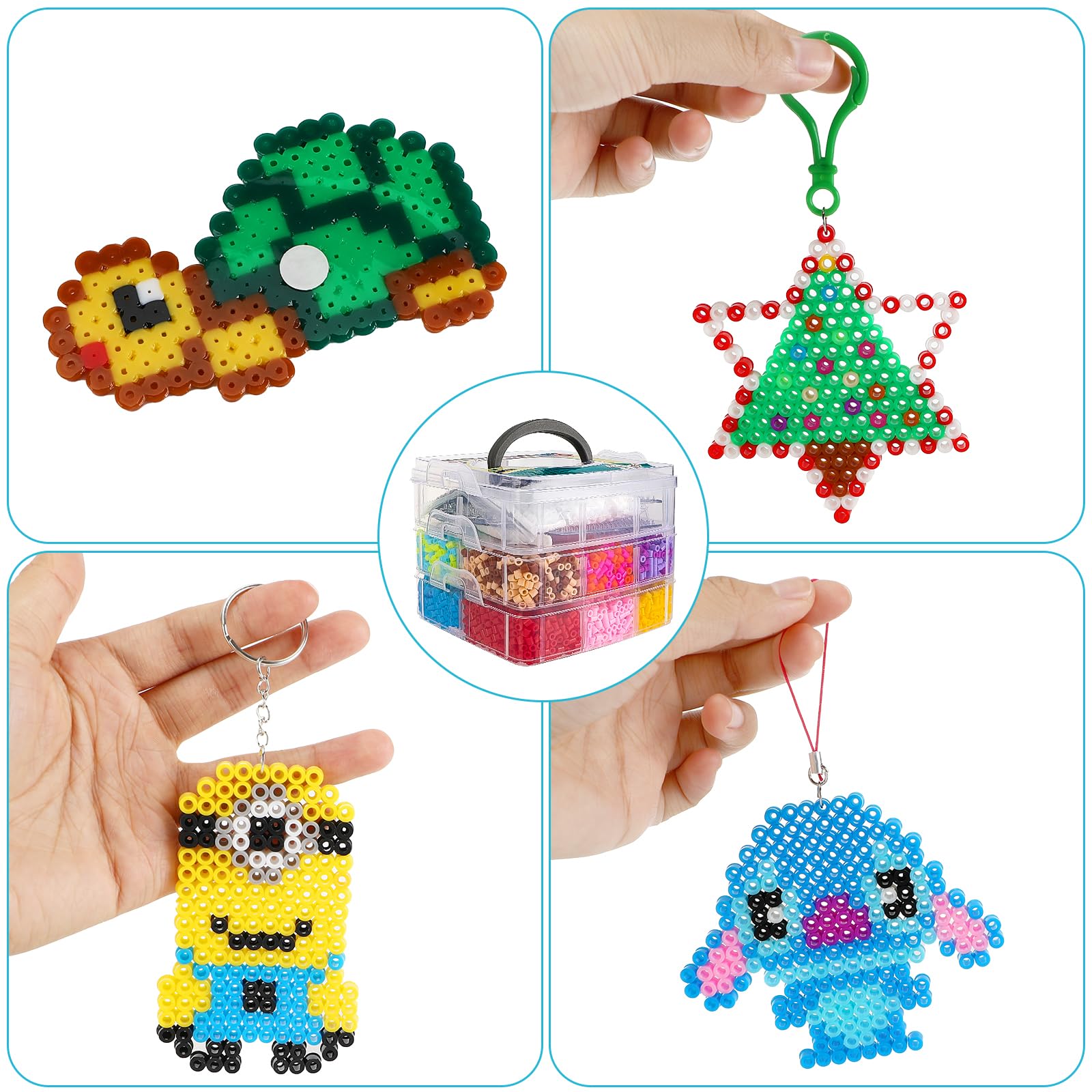10000 Cuentas para Planchar, Abalorios Fusibles de 5 mm con Caja de Almacenamiento, Guía de Usuario y Placa de Planchado para Ideas de Bricolaje Regalos de Cumpleaños para Niños(20 Colores)