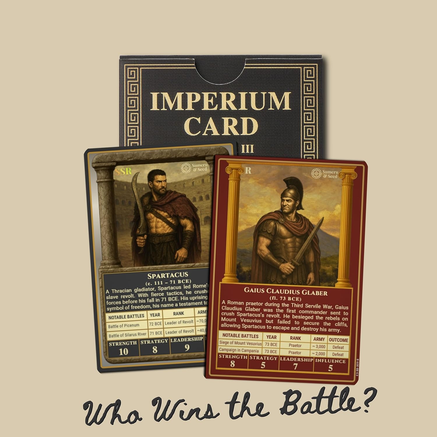 Sumeru & Seed Imperium Cards – Historical Strategy Card System – The Third Servile War Core Set – Spartacus Revolt – Sandbox Tabletop Experience