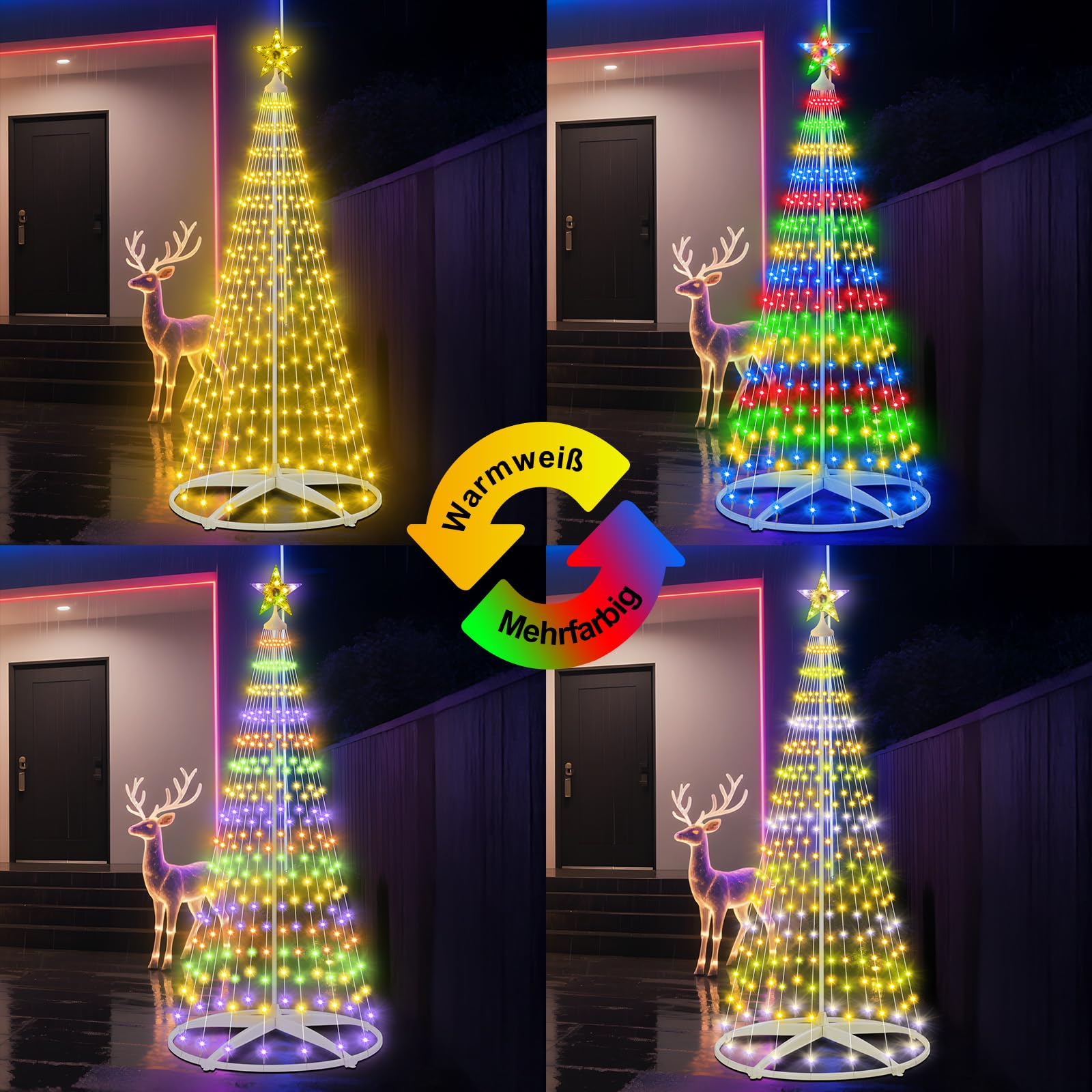 Luces navideñas impermeables con potente mando a distancia, sensor crepuscular automático, perfecto para vallas de jardín arbustos