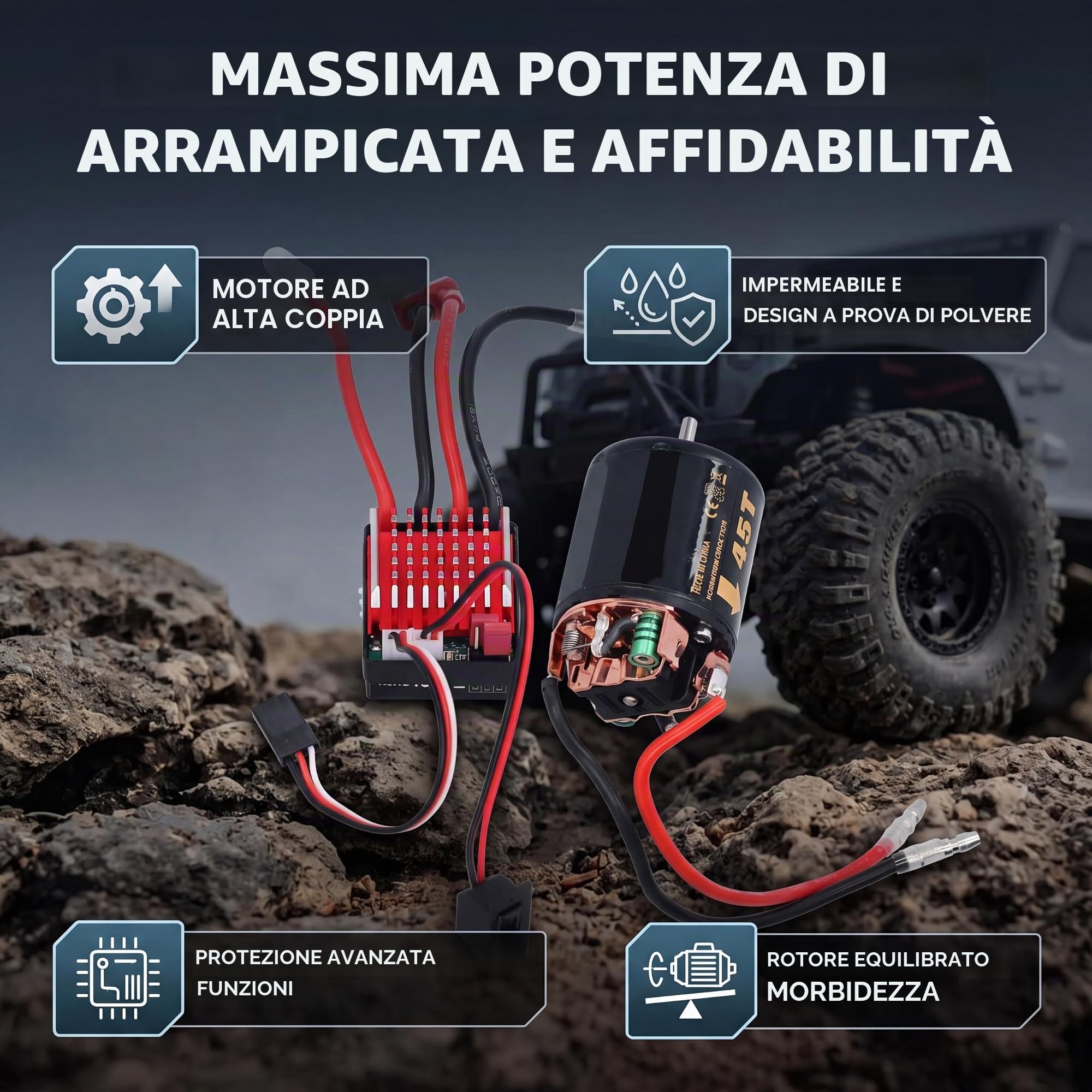 1/10 RC Motore ESC, 540 Motore Spazzolato 35T 45T 55T con 360A ESC Combo, 1/10 RC Elettrico Ad Alta velocità Controller T Plug Accessorio Adatto per Tamiya 1/10 RC Auto da Corsa Camion(45T)