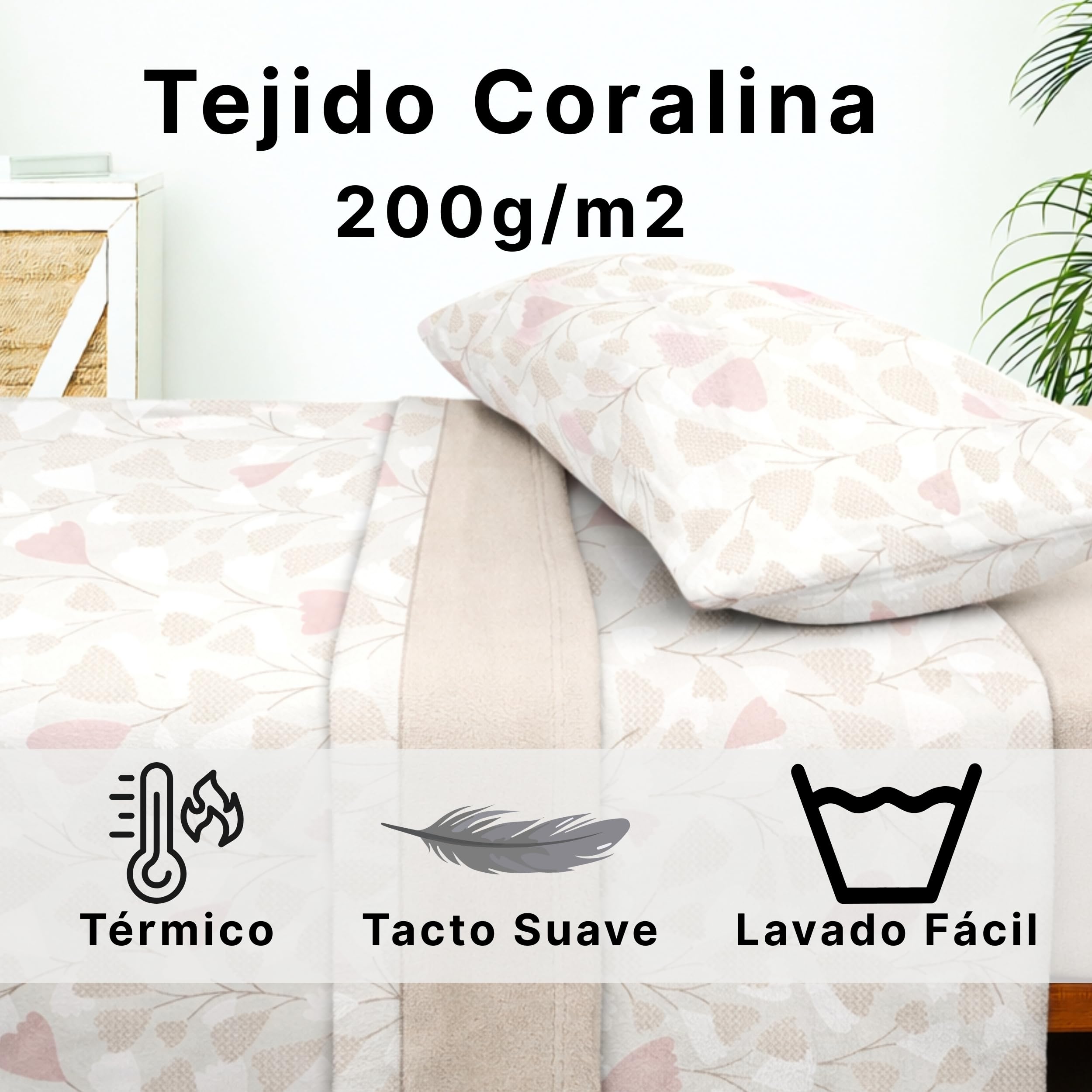Sábanas Coralina 150, Juego Sábanas Coralina 3 Piezas (Encimera, Bajera y Funda Almohada) - Sábanas Invierno 150, Ropa de Cama Térmica con Tacto Extrasuave y Transpirable (Kemi Tierra)