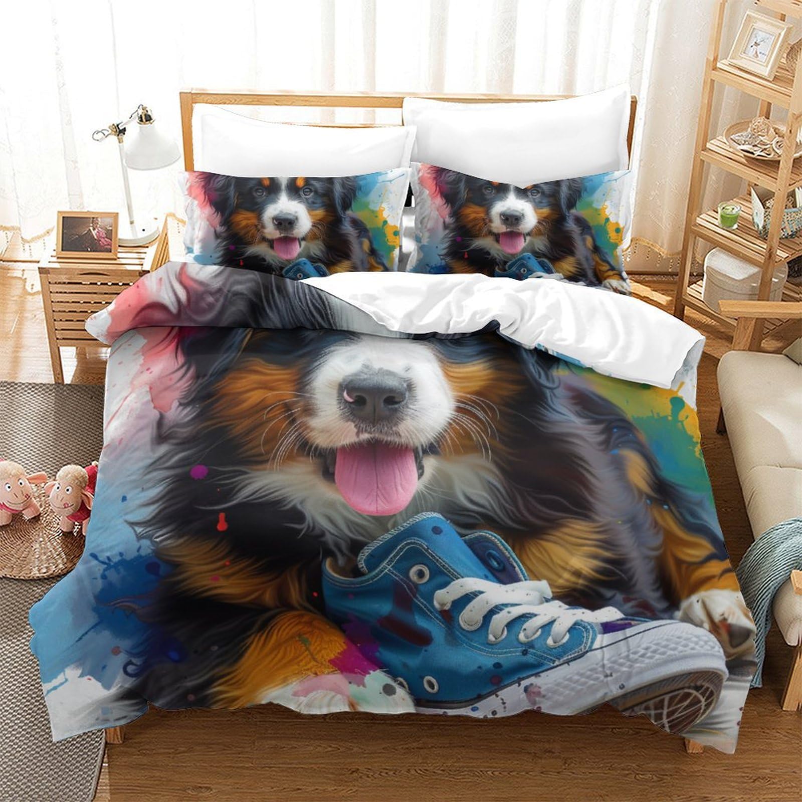 Housse de couette Berger Allemand 260x220 en microfibre super douce et respirante 3D