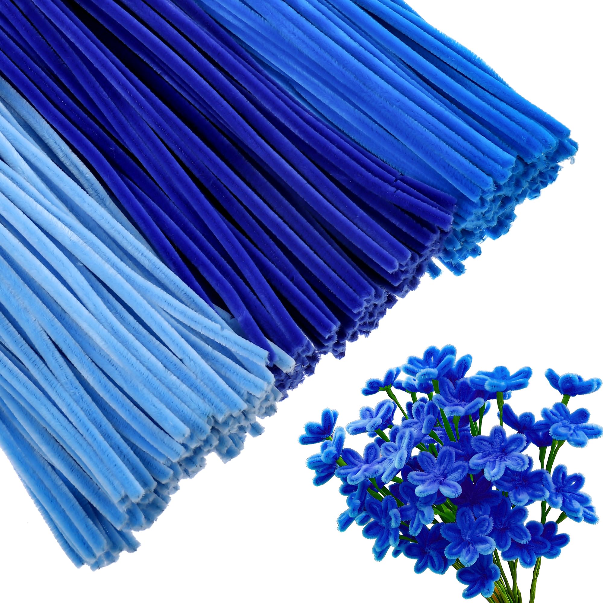 300pcs Blue Pipe Cleaners, 30cm Long Fluffy Pipe Cleaners for Craft, Pipecleaner Chenille Sterms DIY Crafts Kit for Adult Kids, Pastel Pipecleaners for Craft Flowers Animals (Blue, Royal Blue) — image 1