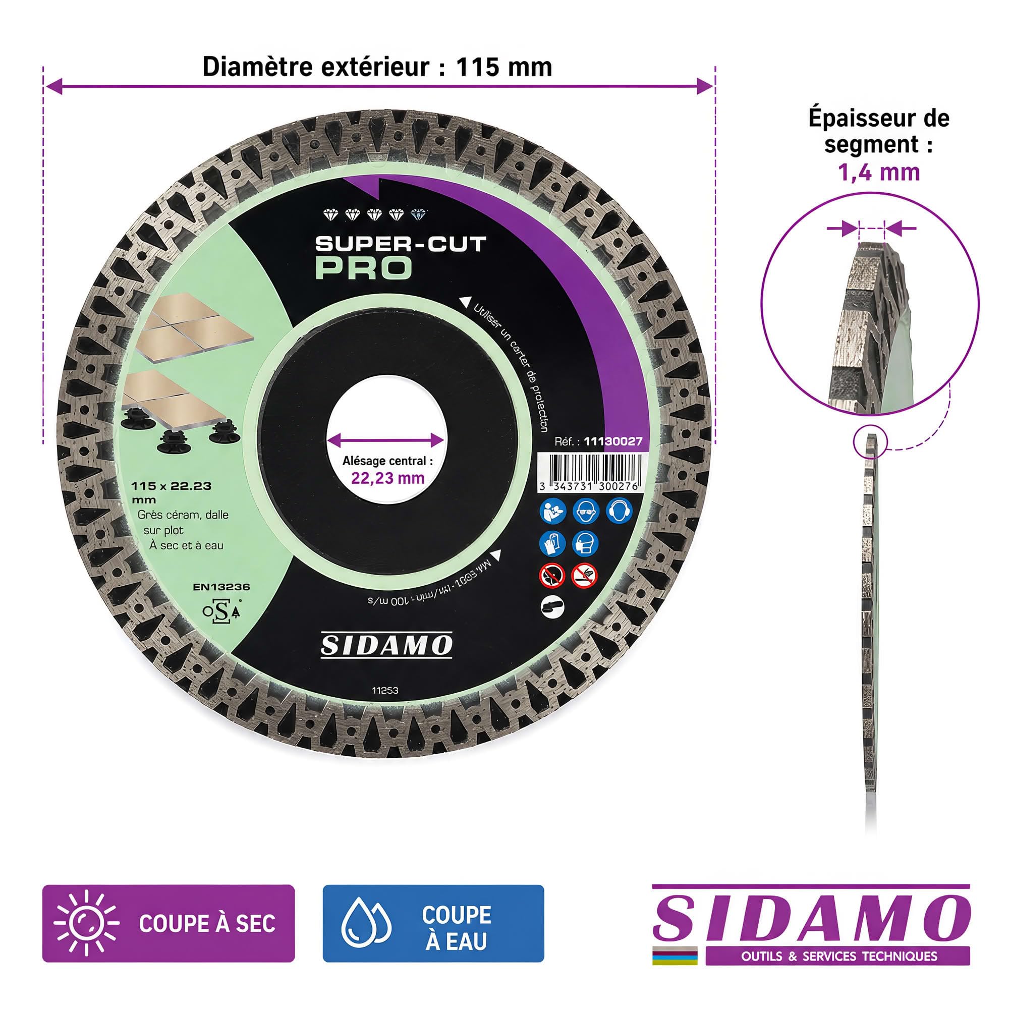 Sidamo – Disco diamante Pro, D. 115 x 22,23 x H 10 mm gres céram/losa – 11130027 – Sidamo