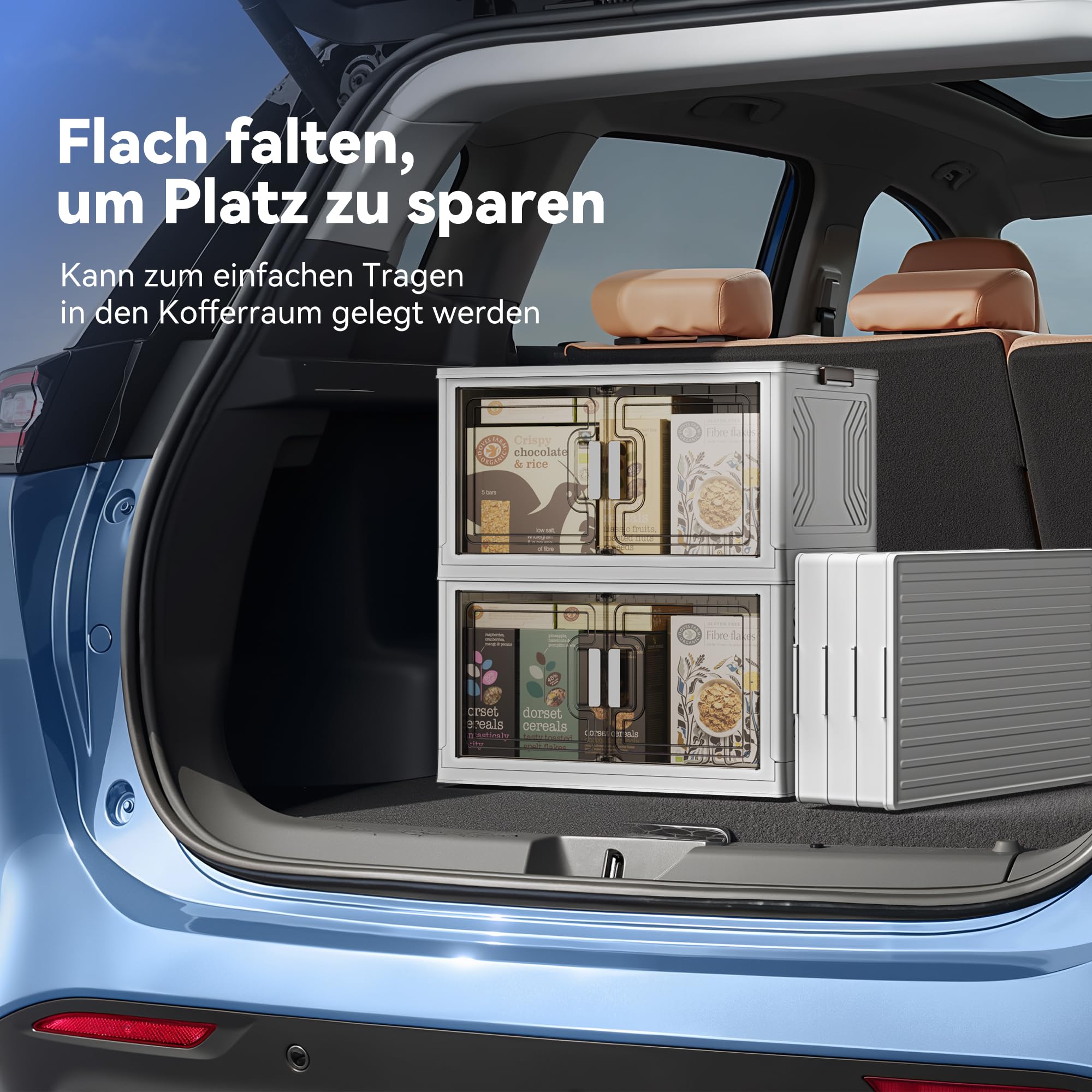 BTGGG 4er Pack Aufbewahrungsbox mit Deckel 54L*4 Stapelbare Aufbewahrungsboxen Kunstoffboxen Klappbox Plastikbox mit Deckel, Faltbare Aufbewahrungsbehälter Aufbewahrungsboxen mit Türen und Rollen