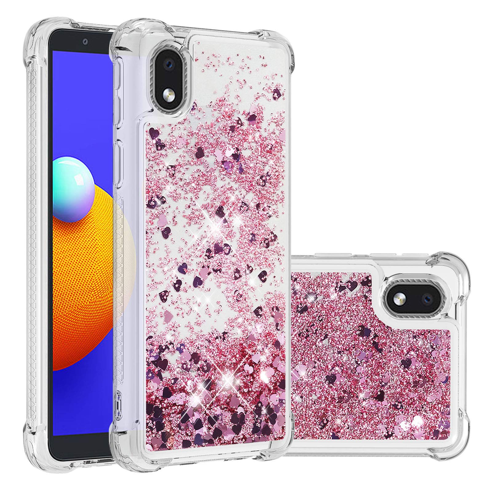 Rubber Glitter Case Compatible with Samsung A01 Core, Flowing Liquid Floating Sparkle Colorful Glitter Quicksand Waterfall Shockproof Soft Liquid Phone Case Compatible with Samsung Galaxy M01 Core