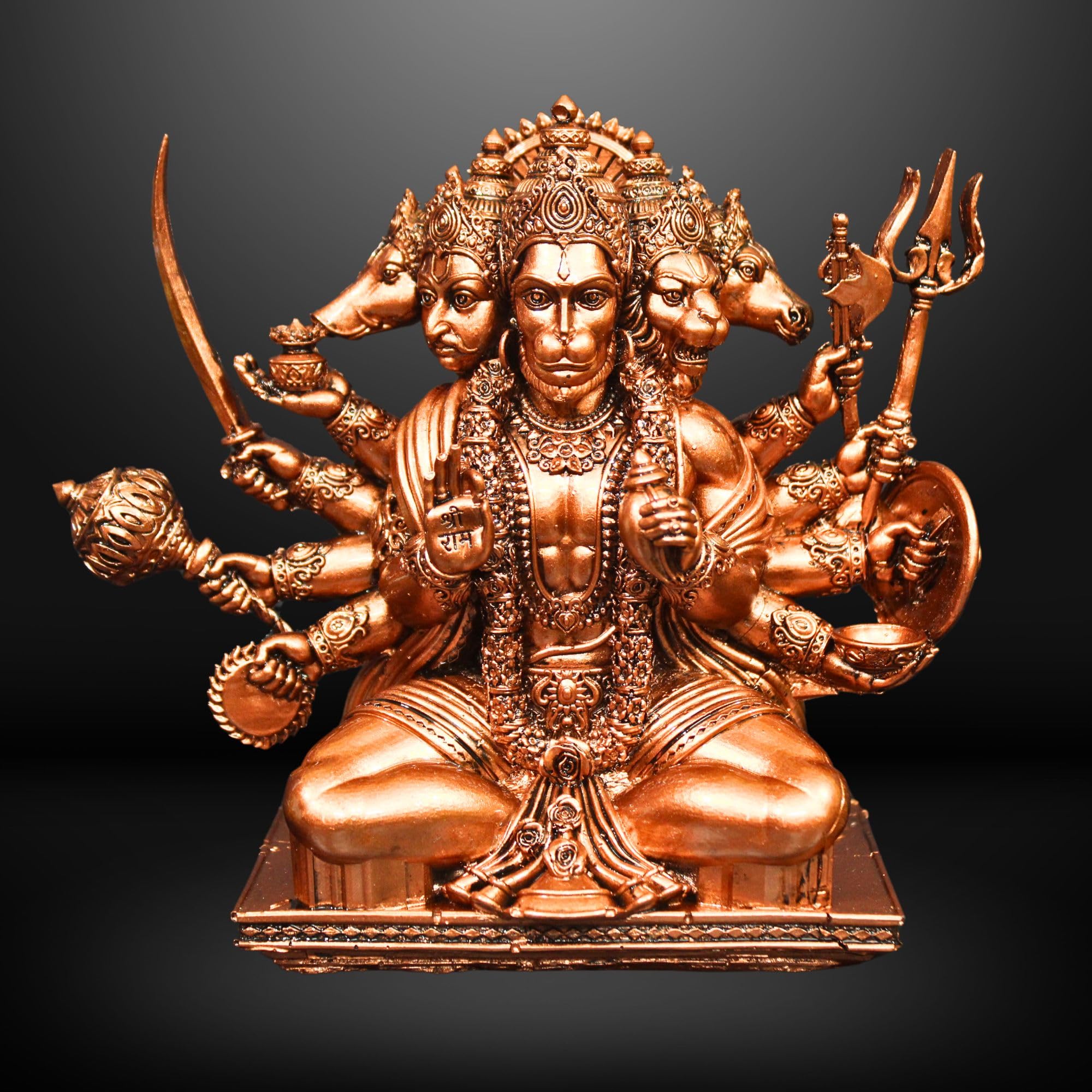NEEANN Panchmukhi Hanuman Idol - 6 Inches Polystone Statue - Brass, Copper, Orange & Antique Silver Finish - Vastu Decorative Hanuman Murti for Home & Office Decor (Copper Colour)-image-29