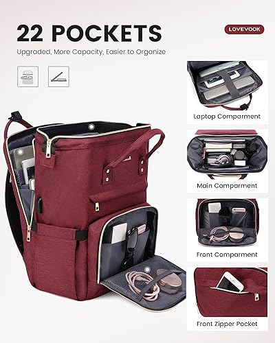Miniatura 2 de LOVEVOOK - Mochila para laptop para mujer, mochila de 15.6 pulgadas con compartimento para laptop, resistente al agua, antirrobo, con cargador, para