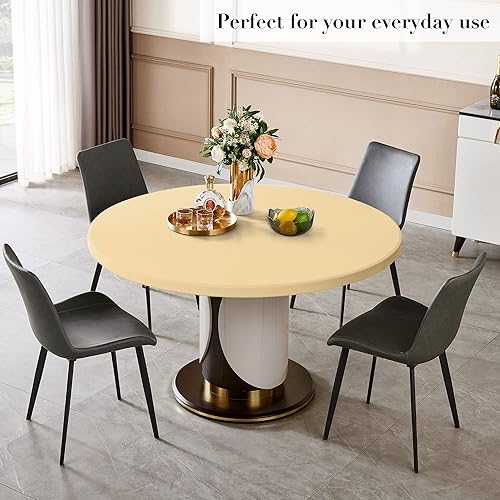 Miniatura 7 de Paquete de 2 manteles redondos ajustables color marrón con bordes elásticos, impermeable, resistente a las manchas, para uso en exteriores e