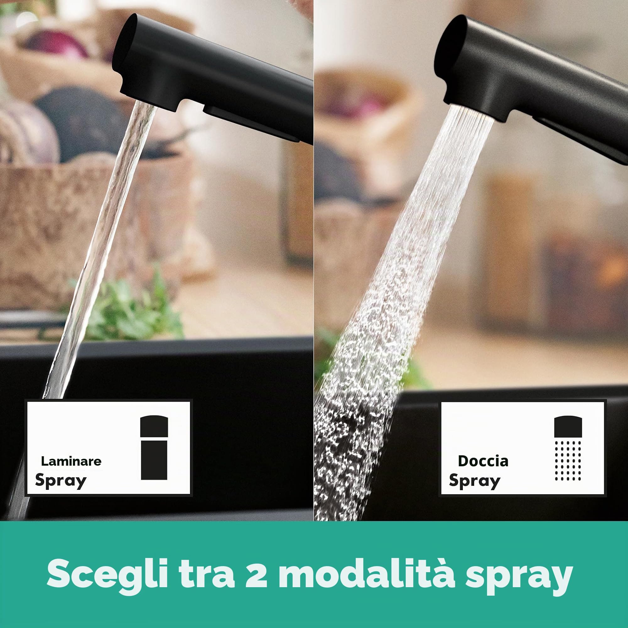 hansgrohe Zesis M33 Miscelatore monocomando cucina 150, doccetta estraibile, 2 tipi di getto, Nero Opaco, 74800670