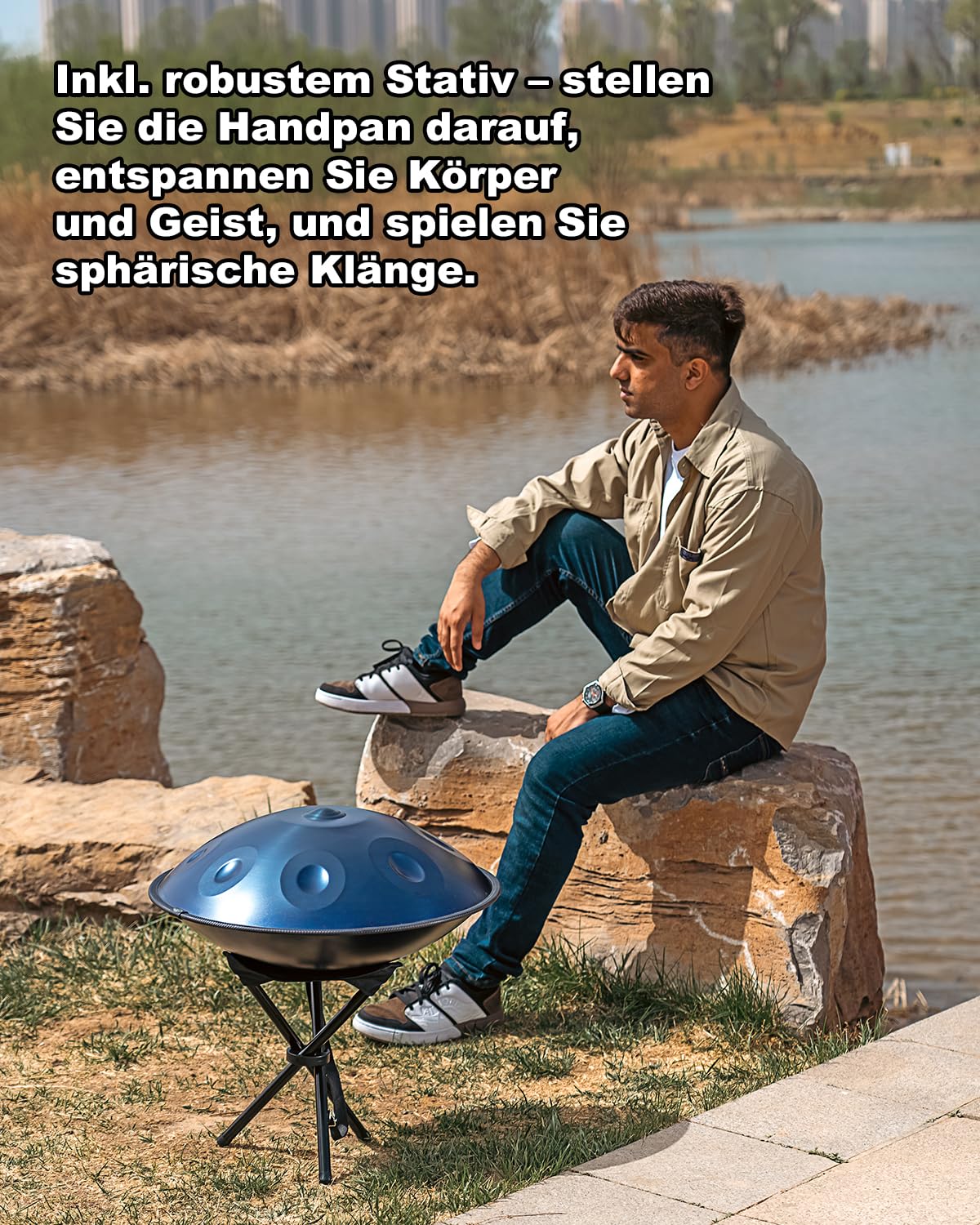 Handpan Drum Instrument 22 Zoll (55 cm) 10 Töne, 440 Hz D Minor handtrommel Music, Generates Meditation Sounds with Hand Pan, Ideal Handpan Instrument for Beginners