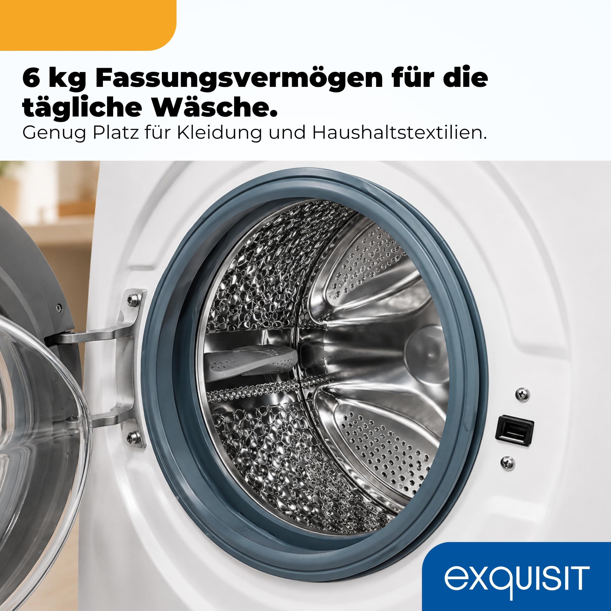 Exquisit Waschmaschine 6 kg Energieklasse A 16 Programme Aquastop 1000 U/min 44 cm Tiefe WA56110-020A Weiss