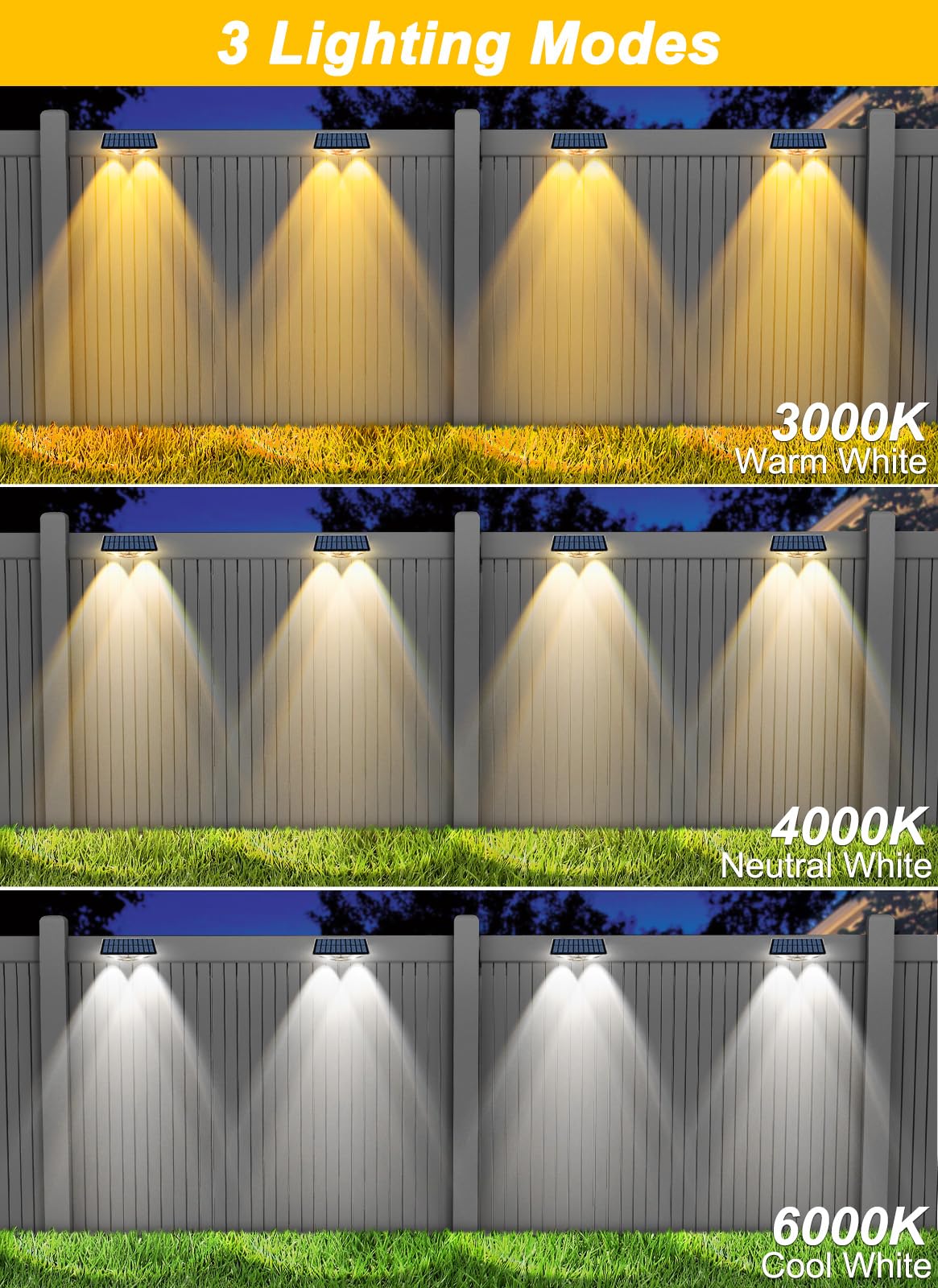NATPOW Solar Fence Lights Outdoor Garden, Warm &Cool White Fence Wall Lights Outdoor Garden - Image 2
