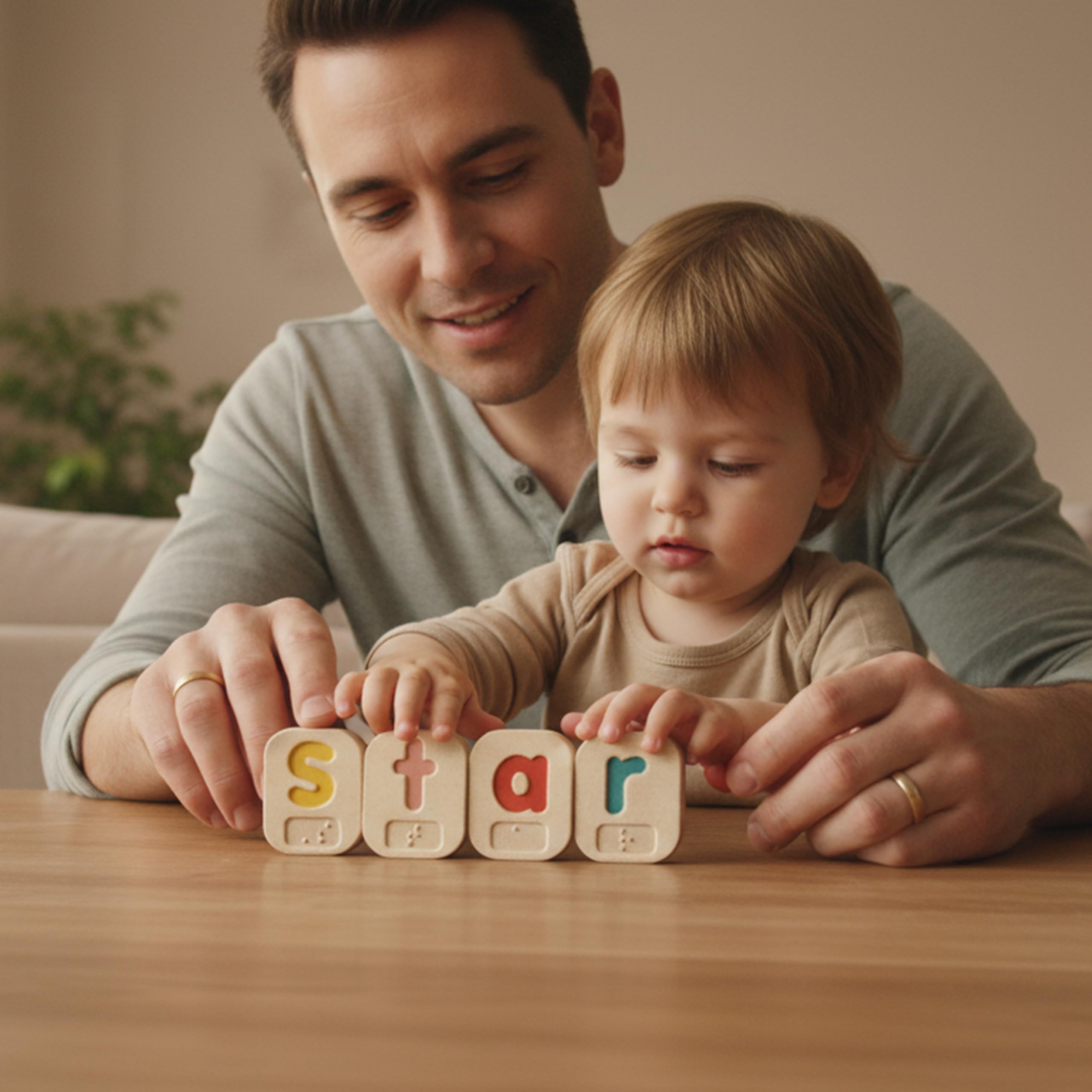 PlanToys Alphabet Braille A-Z - Apprendre le Braille pour Enfants - Jouet Éducatif en Bois - 26 Tuiles en Bois avec Lettres Majuscules et Minuscules
