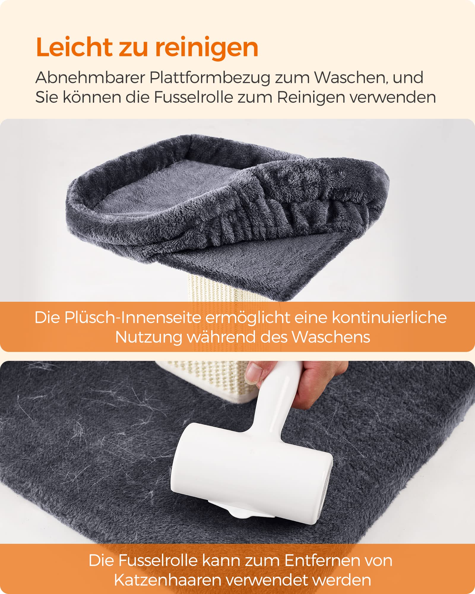 Feandrea Kratzbaum, Katzenbaum mit 40 x 30 cm Plattform aus Plüsch, Kratzstamm, Katzenkratzbaum, 71 cm hoch, 10 cm Dicke Kratzsäule mit geflochtenem Sisal, mit Plüschball, dunkelgrau PCA022G01