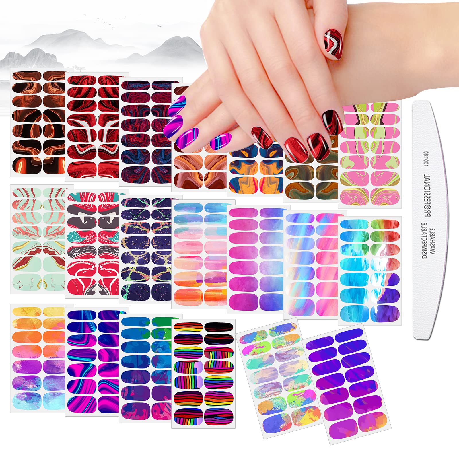 JERCLITY 280 Pieces 20 Sheets Full Wrap Marble Nail Polish Strips Aurora Gradient Color Nail Stickers Full Nail Wraps Real Nail Polish Stickers