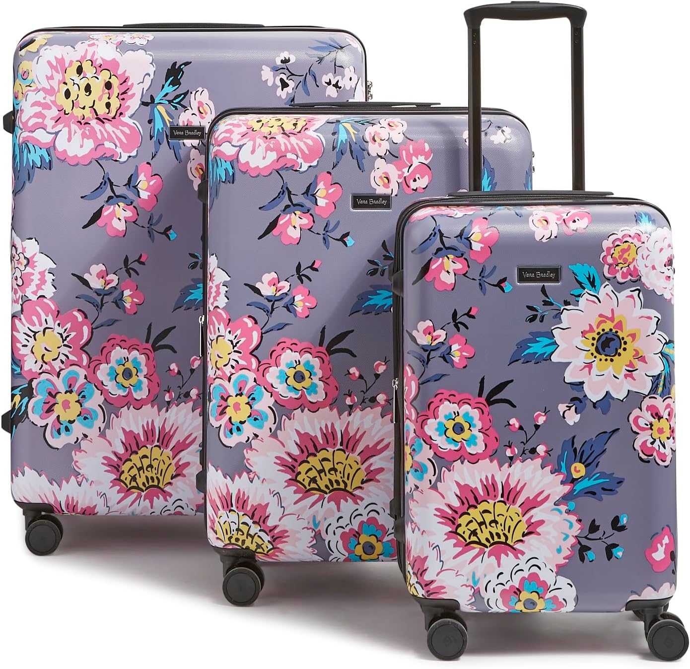 Hardside 3 Piece Luggage Set, Parisian Bouquet Dark Gray, One Size