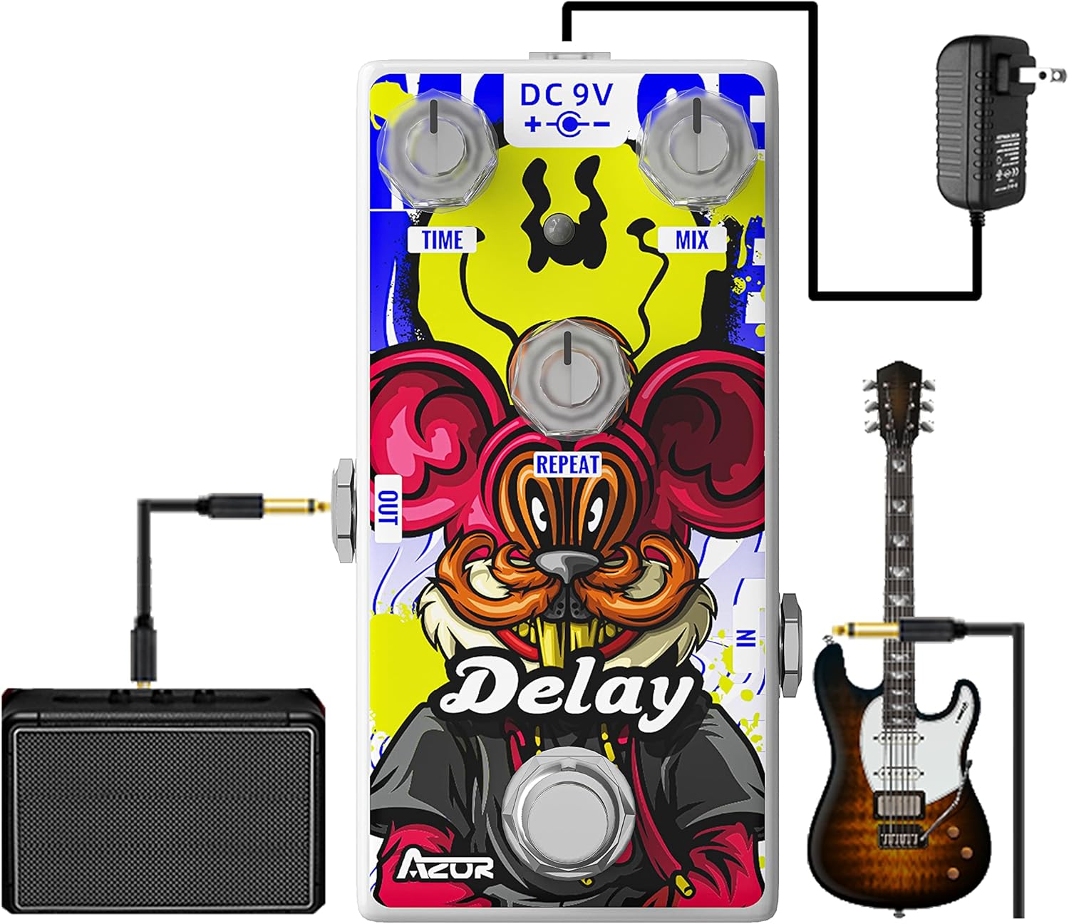 AZOR Delay Guitar Effect Pedal for Pedal Boards, Mouse Digital Mini Vintage Delay Effect Pedal for Electric Guitar AP508
