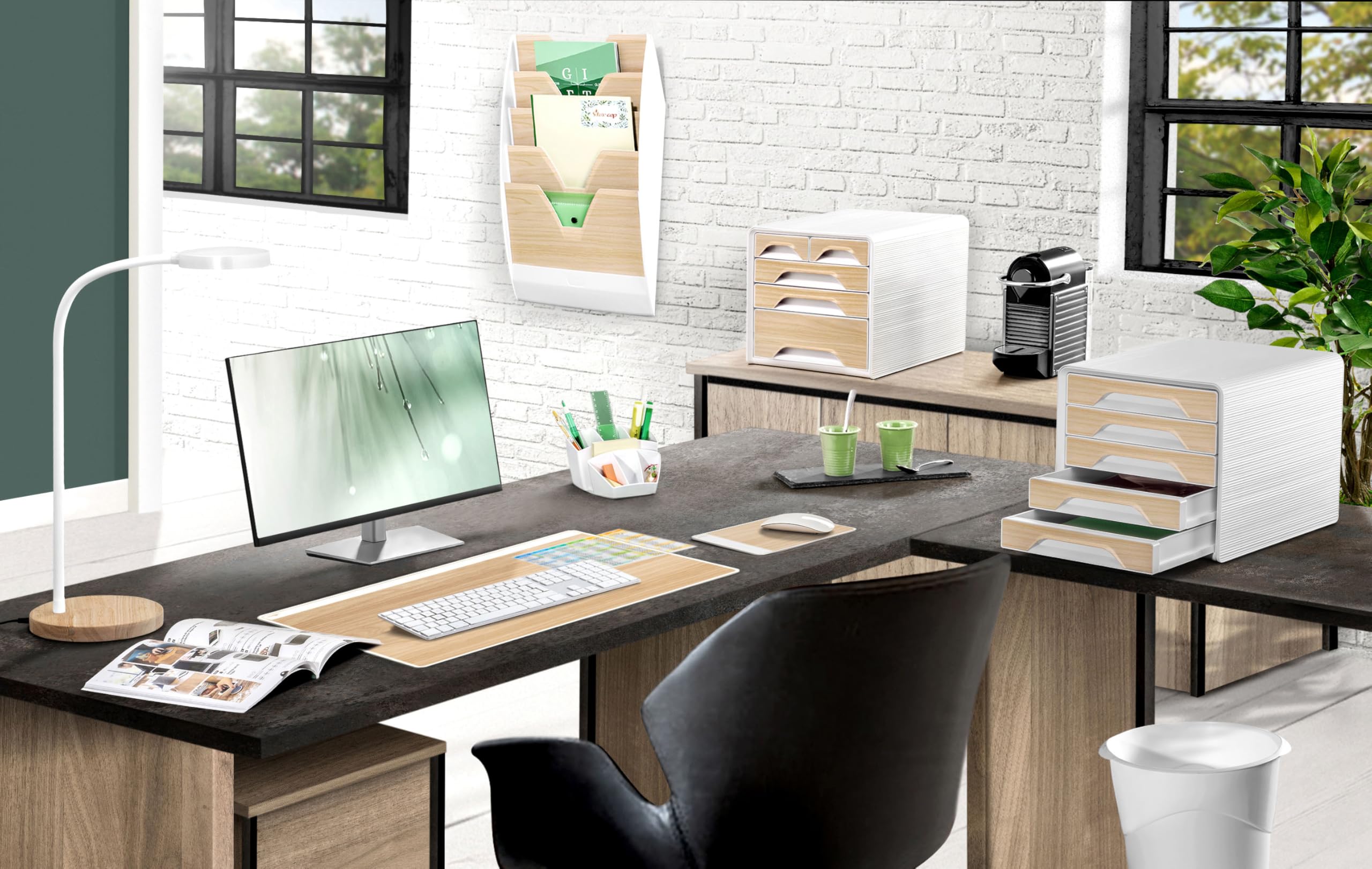 CEP Lampe de Bureau LED FLEX Moderne à Intensité Variable, Interrupteur Tactile, Lampe Blanc Socle Bois