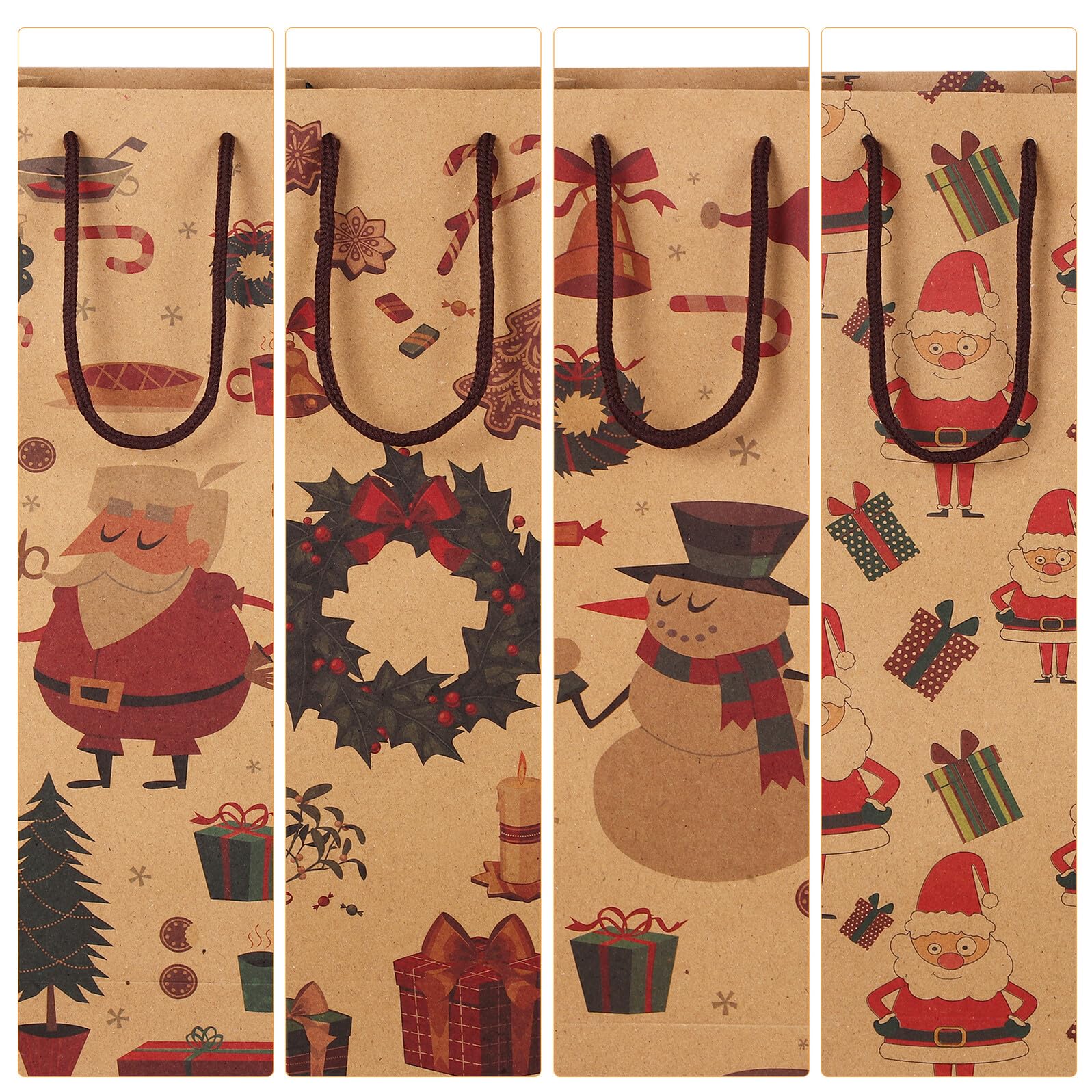 MOLUCKFU 12 Pezzi Sacchetti Regalo Bottiglie Vino Natale in Kraft Resistente e Riutilizzabile Borse Porta Vino Decorativi per Feste e Regali Natalizi