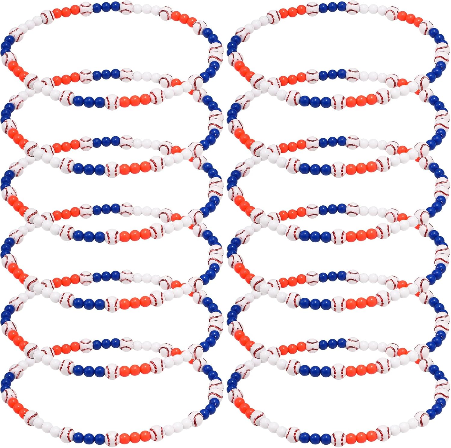Tondiamo 12 Pcs 19 inch Baseball Necklace Beaded Youth Baseball Necklaces for Boys Gifts Team Players Lovers Accessories (Blue Orange White)