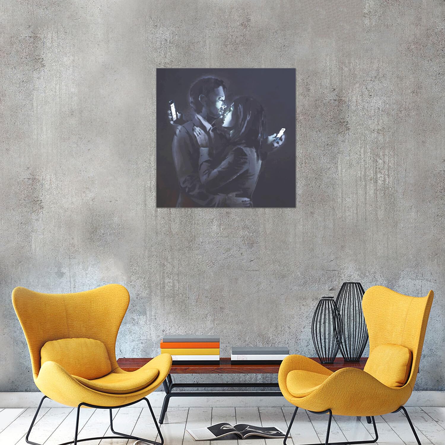 Giallobus - Quadro - Banksy - Amanti al cellulare - Vetro acrilico - 50x50 - Pronto da appendere - Quadri moderni per la casa