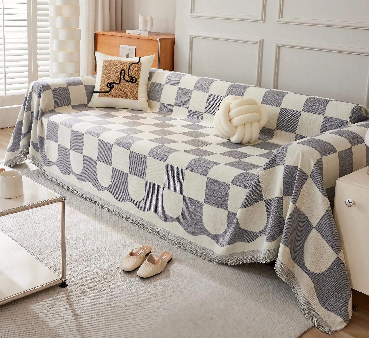 Telo Arredo Copridivano, Grand Plaid Foulard Divano 1/2/3/4 Posti Universale, Copritutto Ciniglia Telo, Multiuso Arredamento per La Casa Antimacchia(Gray,180 * 260cm)
